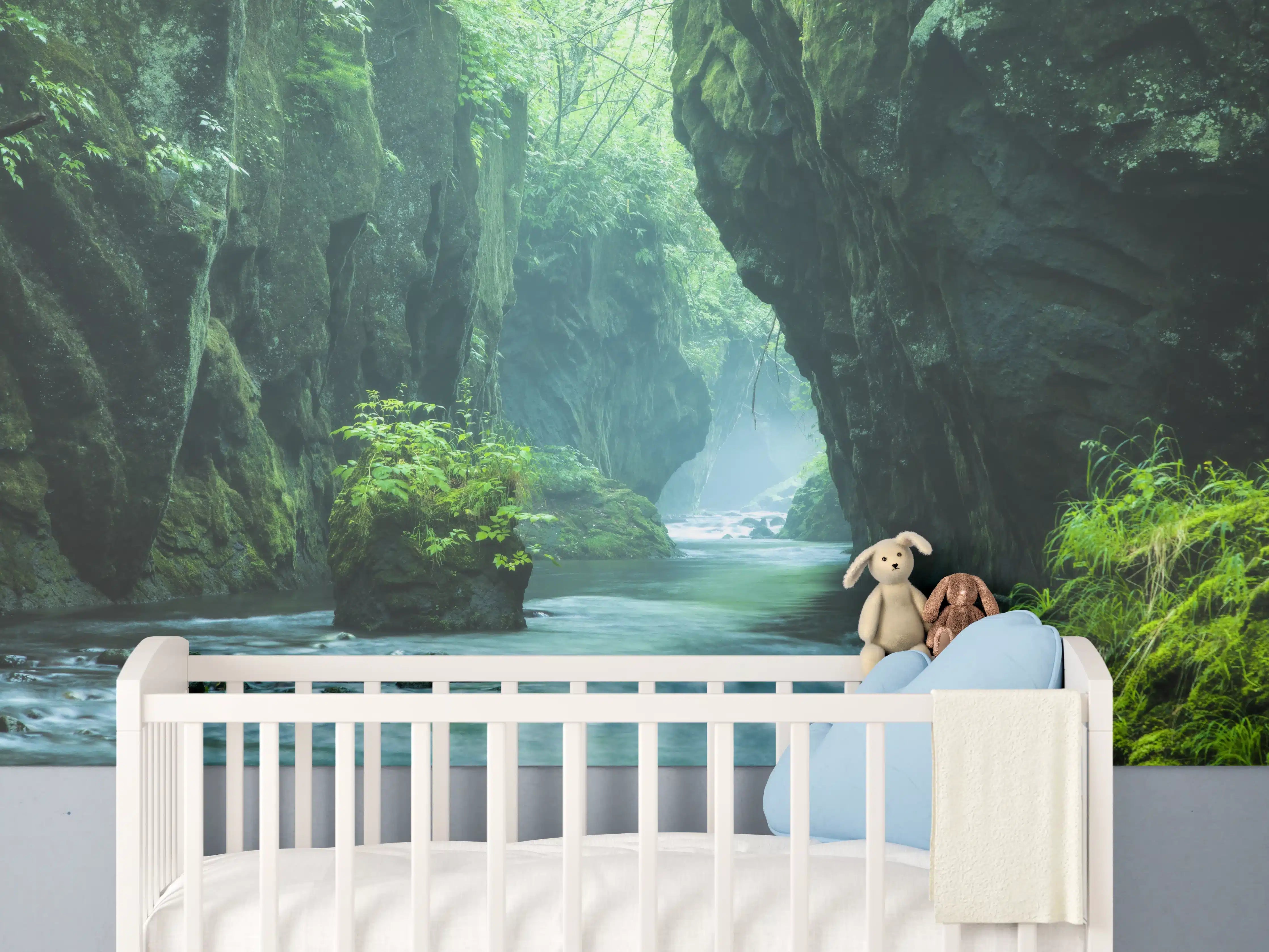 Babyzimmer Wandgestaltung - Felsschlucht im Dschungel Hokkaidos