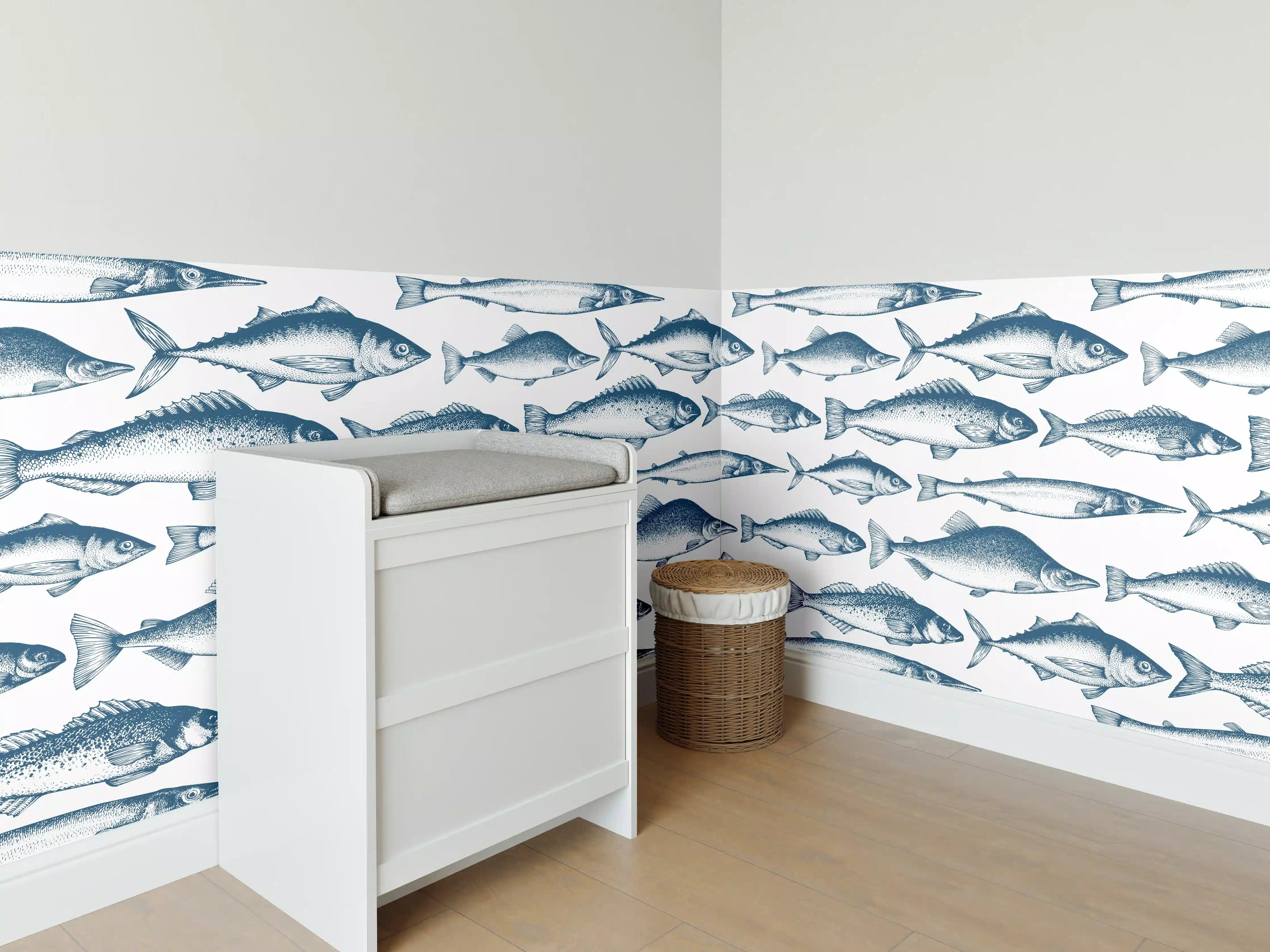 Babyzimmer Wandgestaltung - Fisch-Design in Blau und Weiß