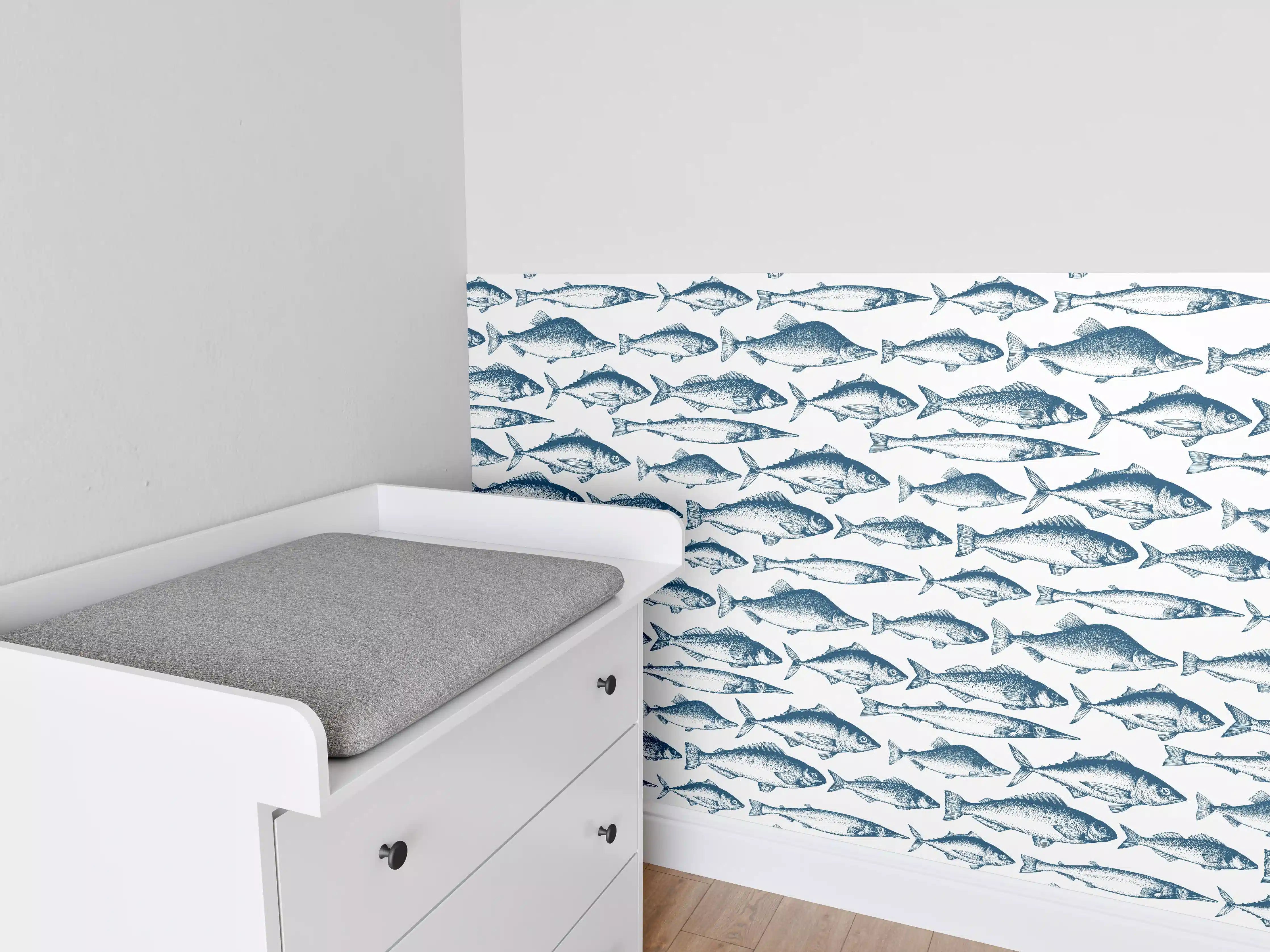 Babyzimmer Wandgestaltung - Fisch-Design in Blau und Weiß