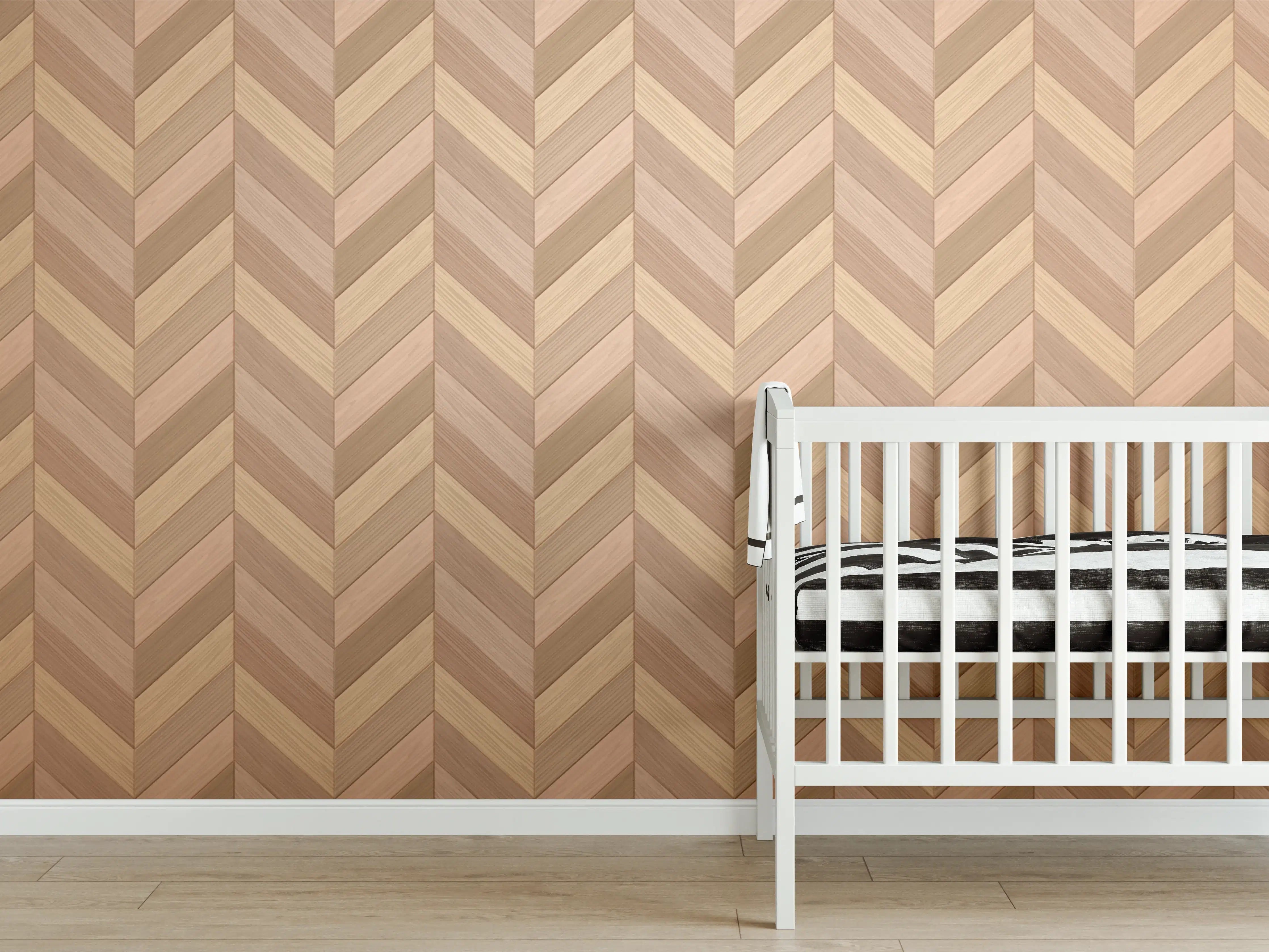Babyzimmer Wandgestaltung - Fischgrät Parkett Braun