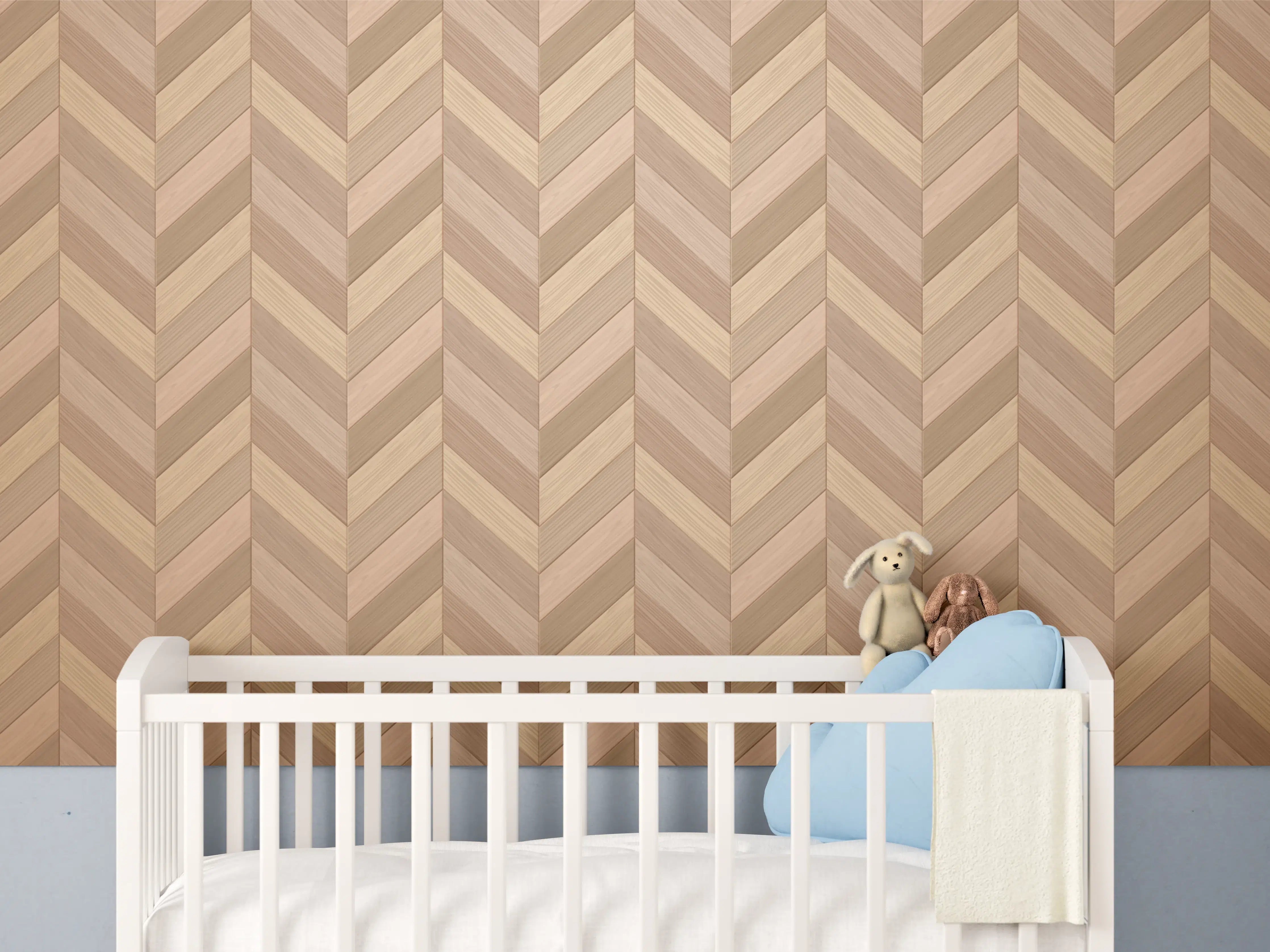 Babyzimmer Wandgestaltung - Fischgrät Parkett Braun