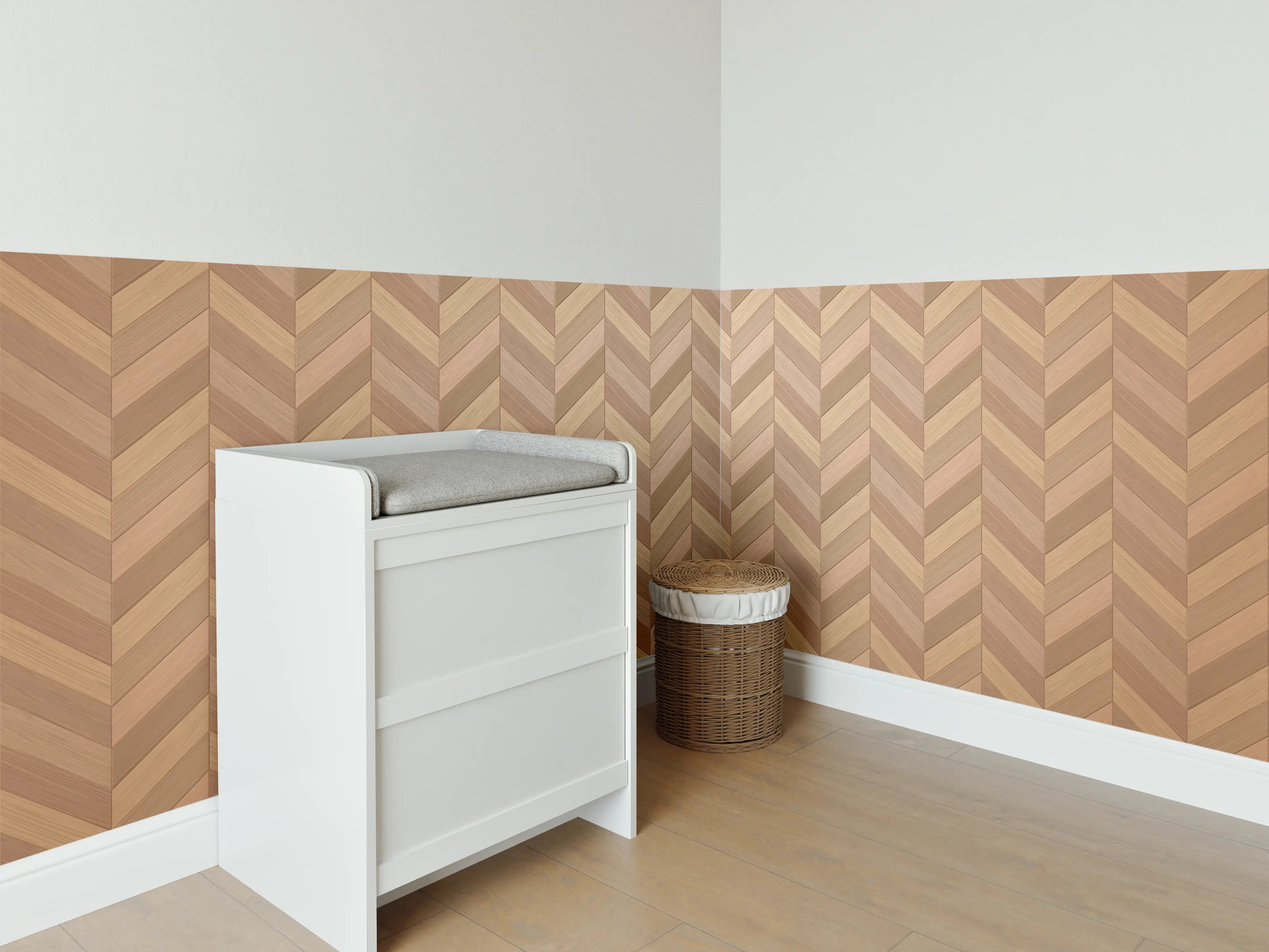 Babyzimmer Wandgestaltung - Fischgrät Parkett Braun