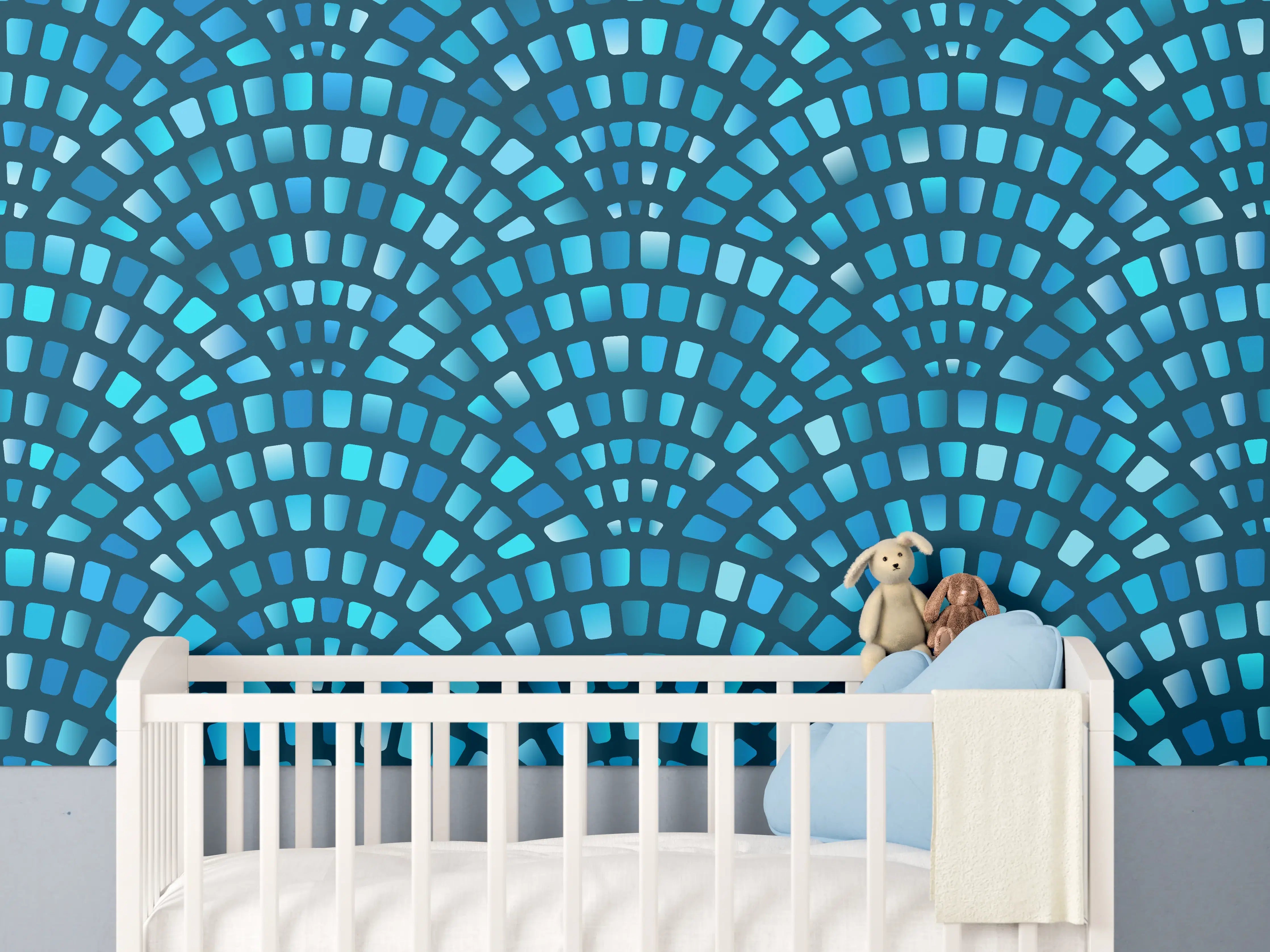 Babyzimmer Wandgestaltung - Fischschuppen Mosaik in Türkis