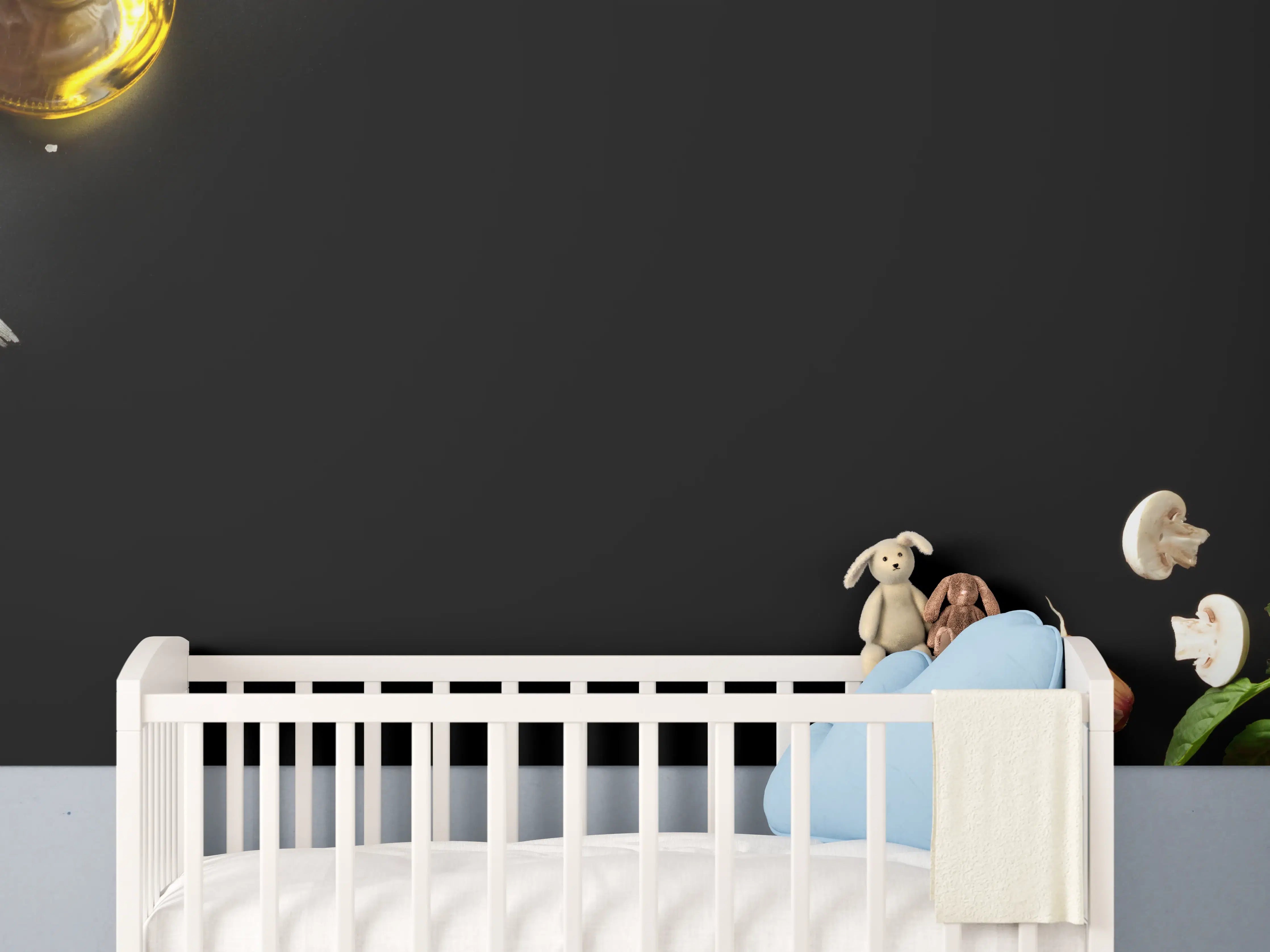 Babyzimmer Wandgestaltung - Fischzutaten auf schwarzem Hintergrund