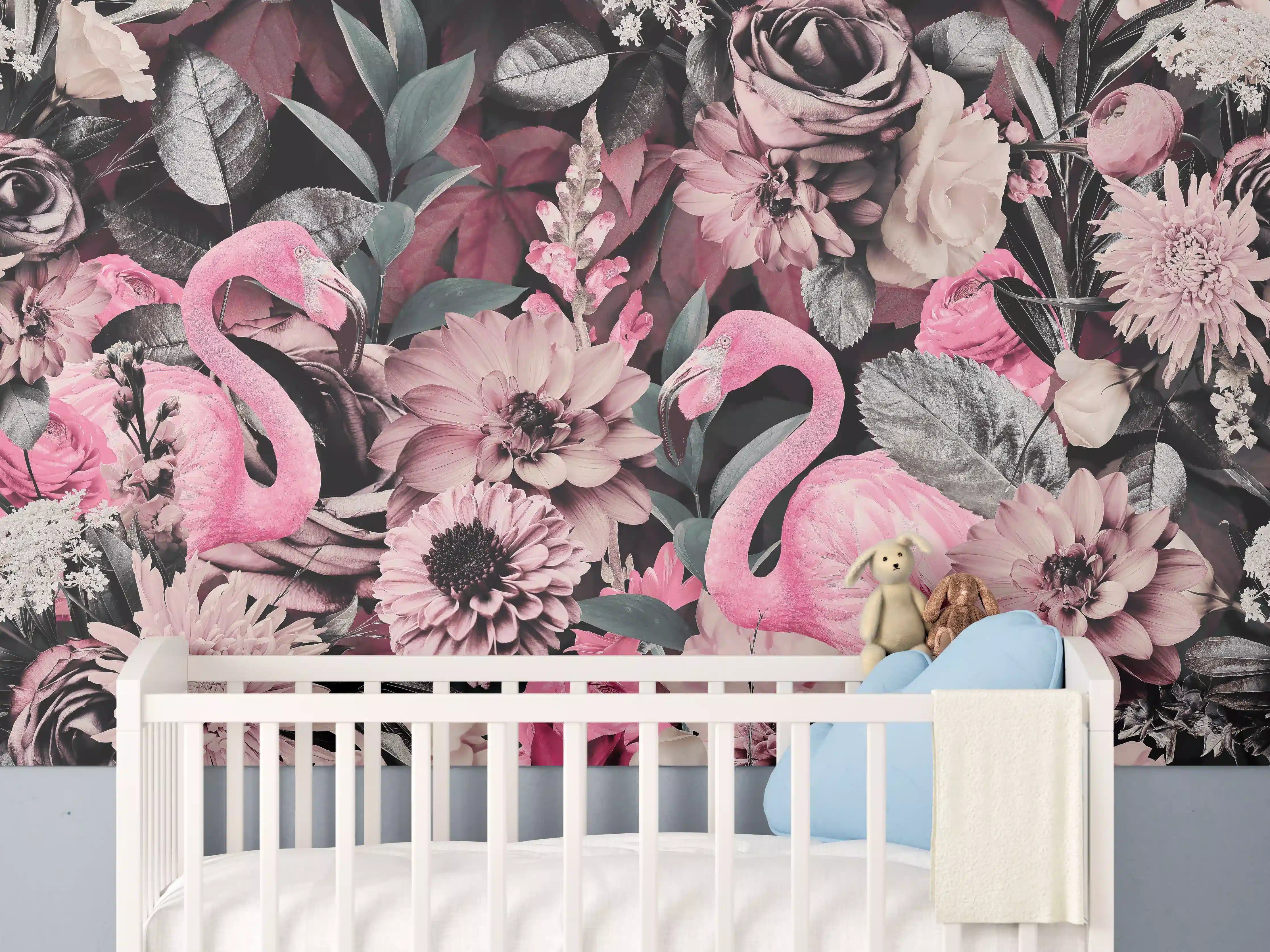 Babyzimmer Wandgestaltung - Flamingo Garten - Floral