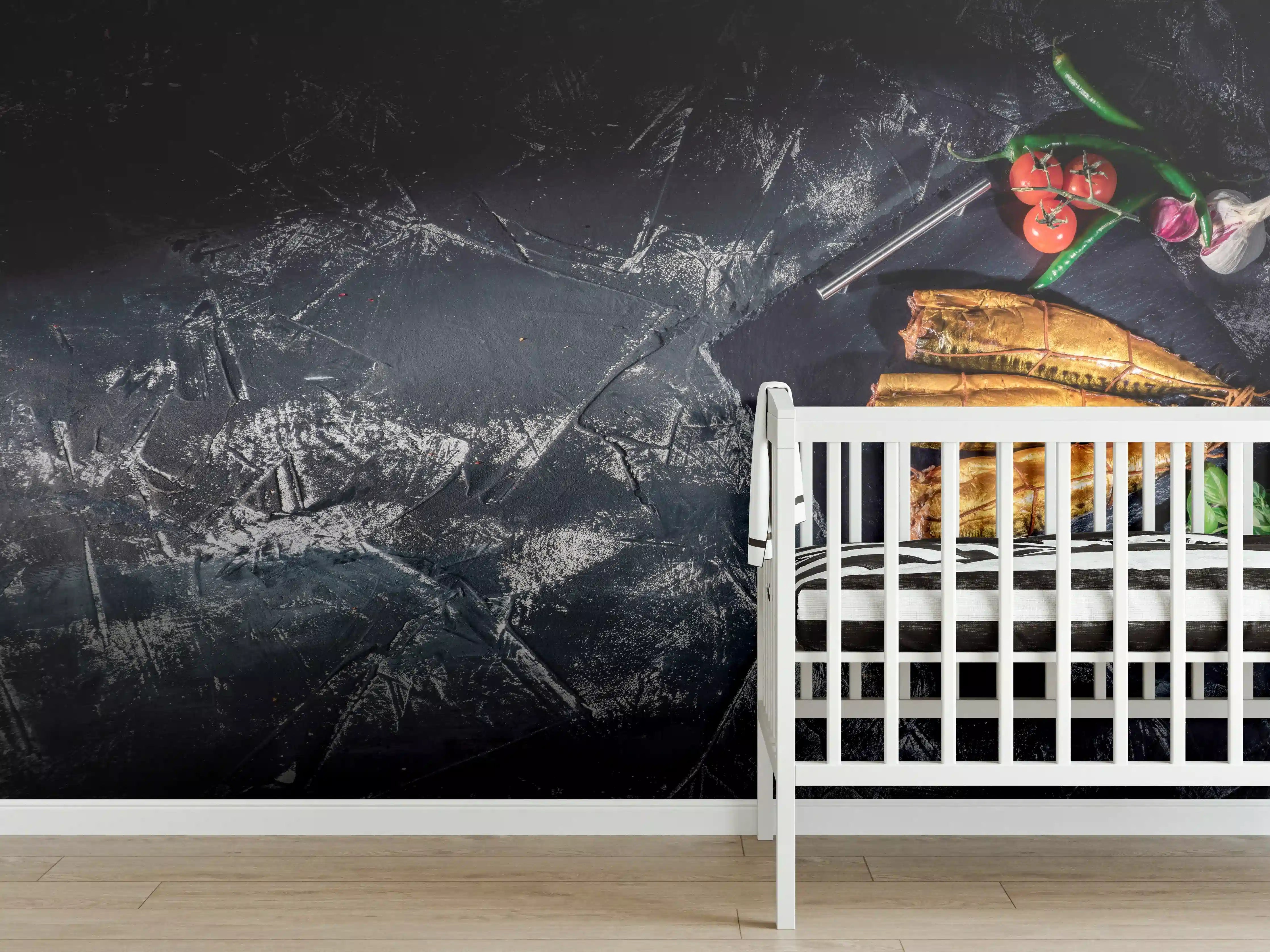 Babyzimmer Wandgestaltung - Fleischspezialitäten auf dunklem Hintergrund