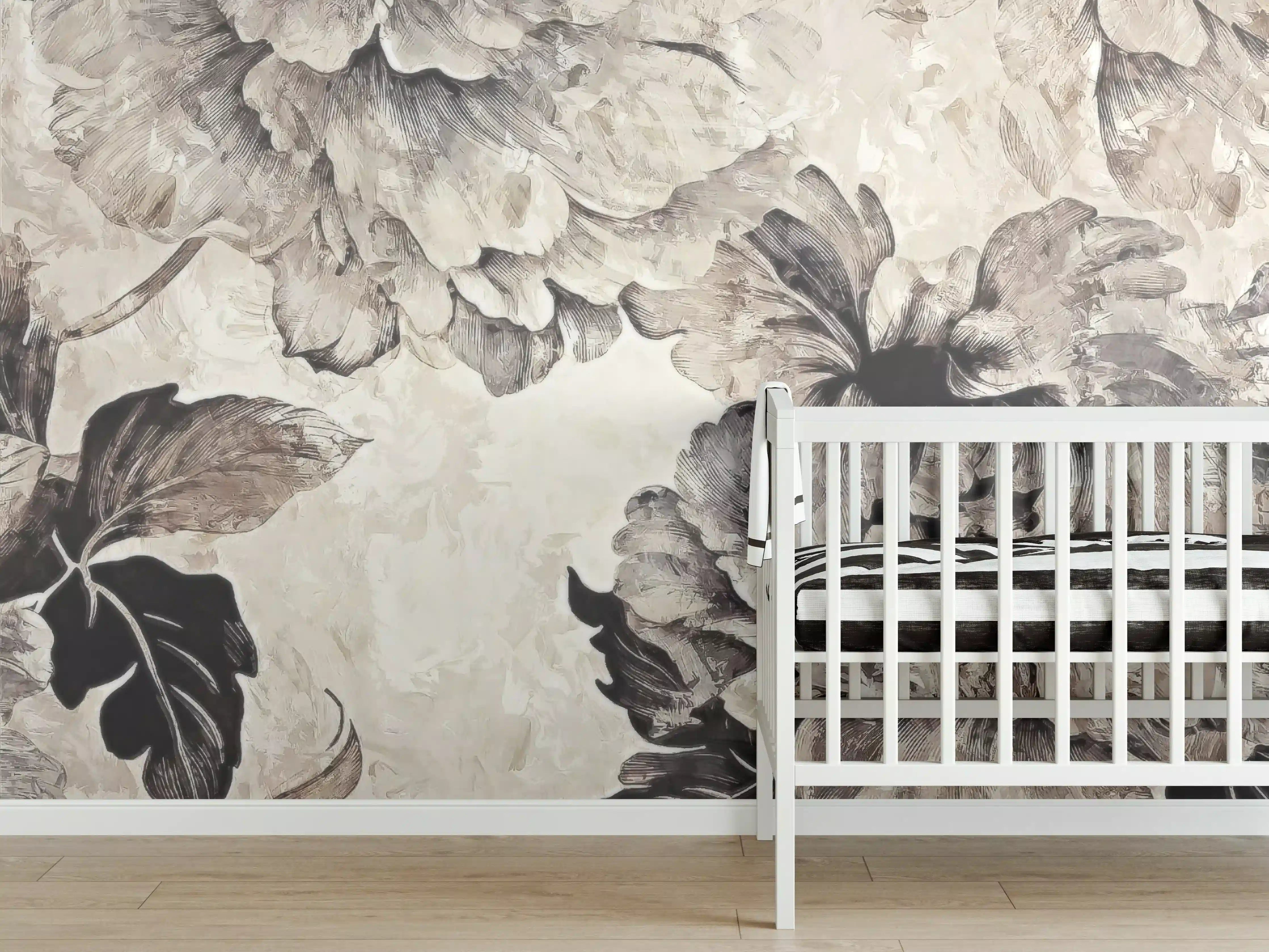 Babyzimmer Wandgestaltung - Floral Grau-Beige Kunstposter