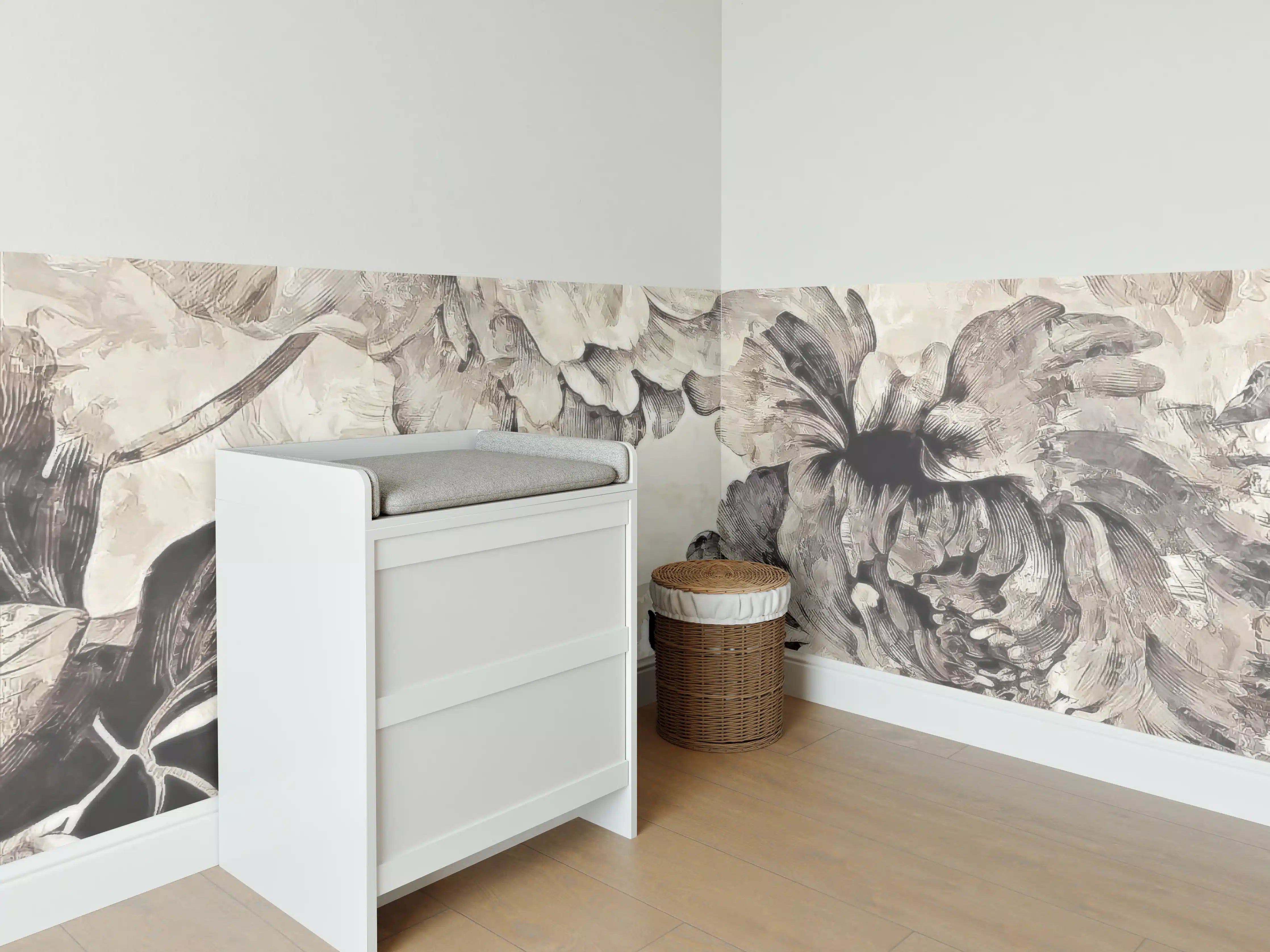 Babyzimmer Wandgestaltung - Floral Grau-Beige Kunstposter