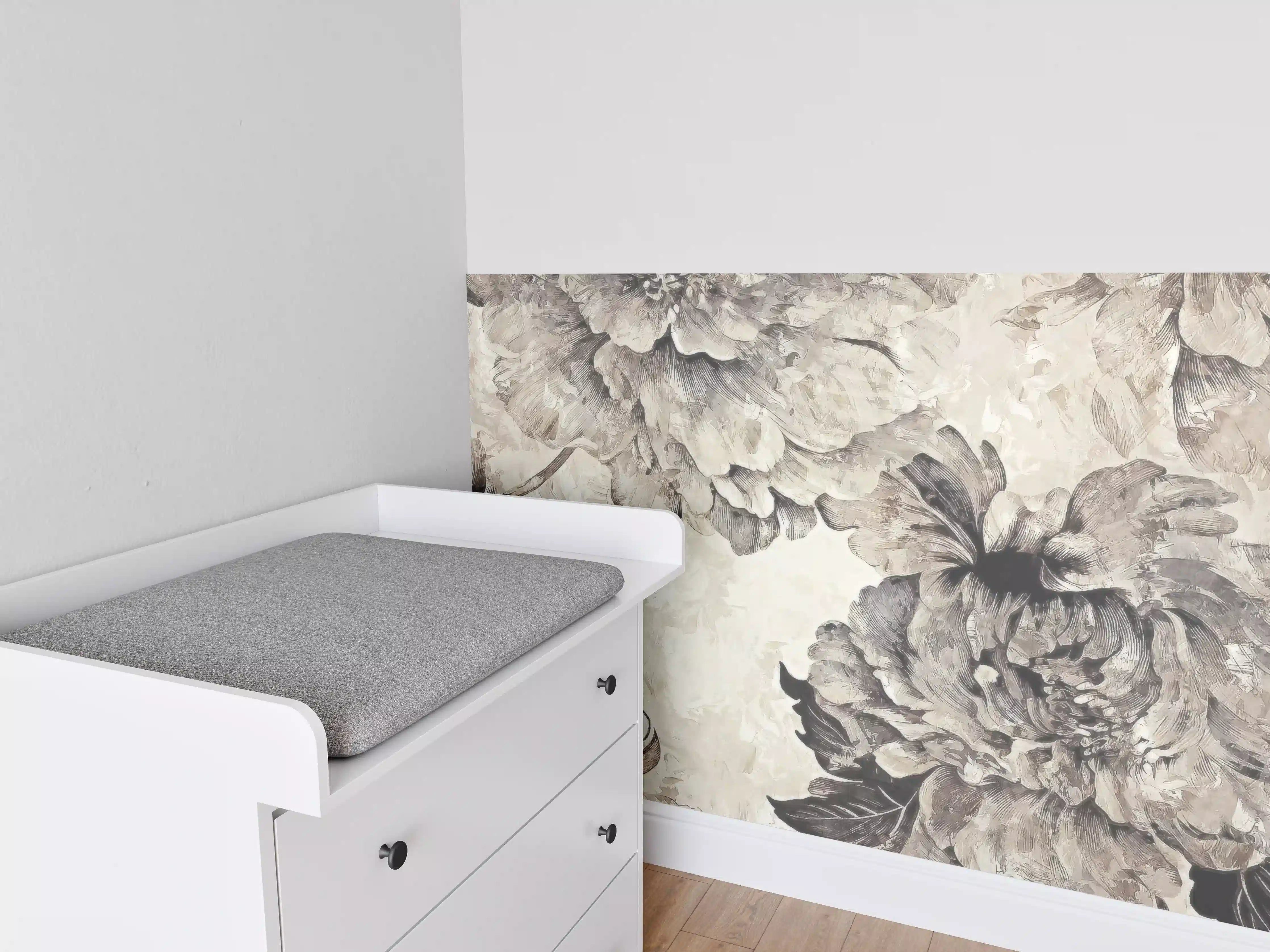 Babyzimmer Wandgestaltung - Floral Grau-Beige Kunstposter