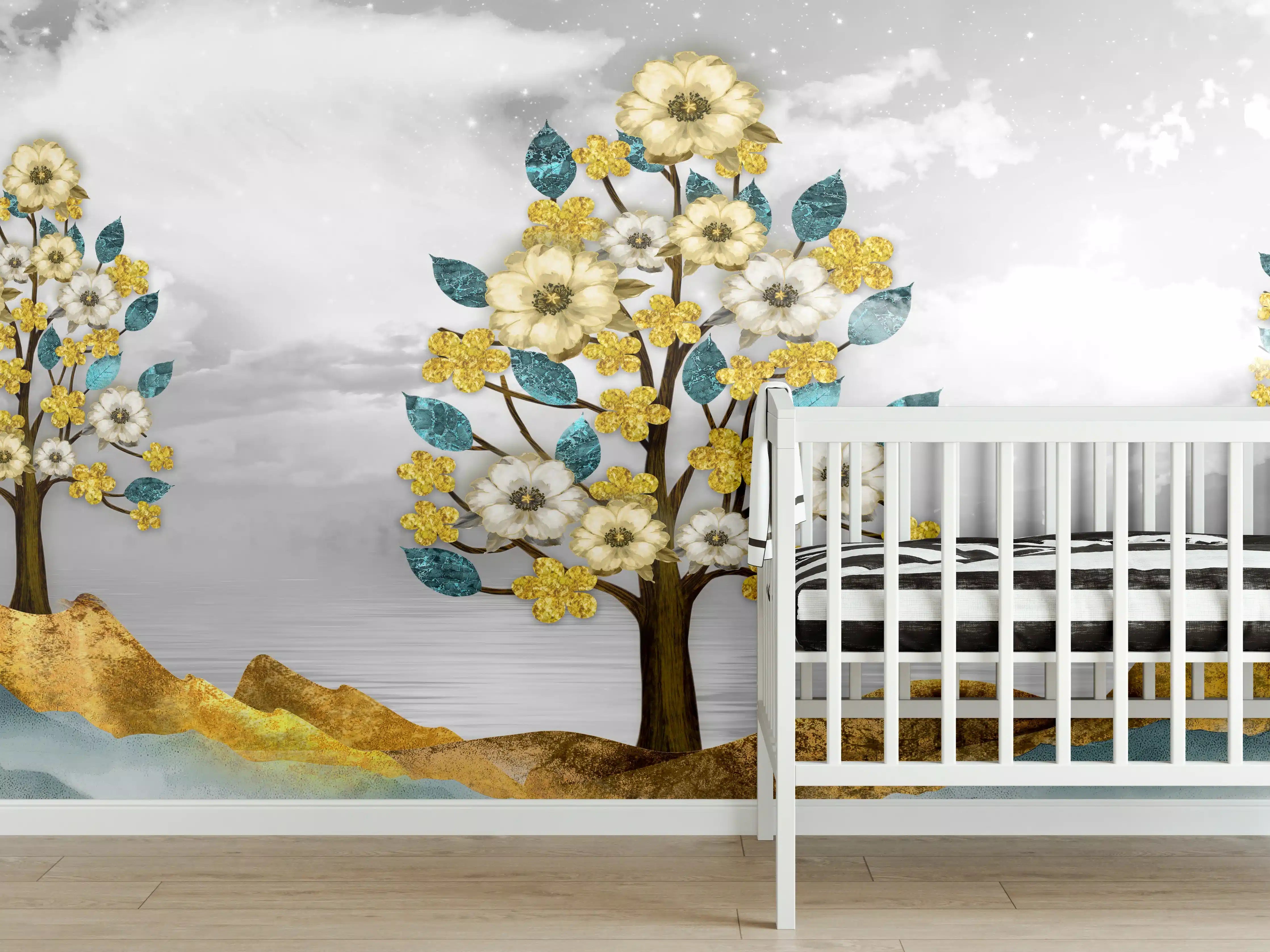 Babyzimmer Wandgestaltung - Florale Kunstmalerei - Natur