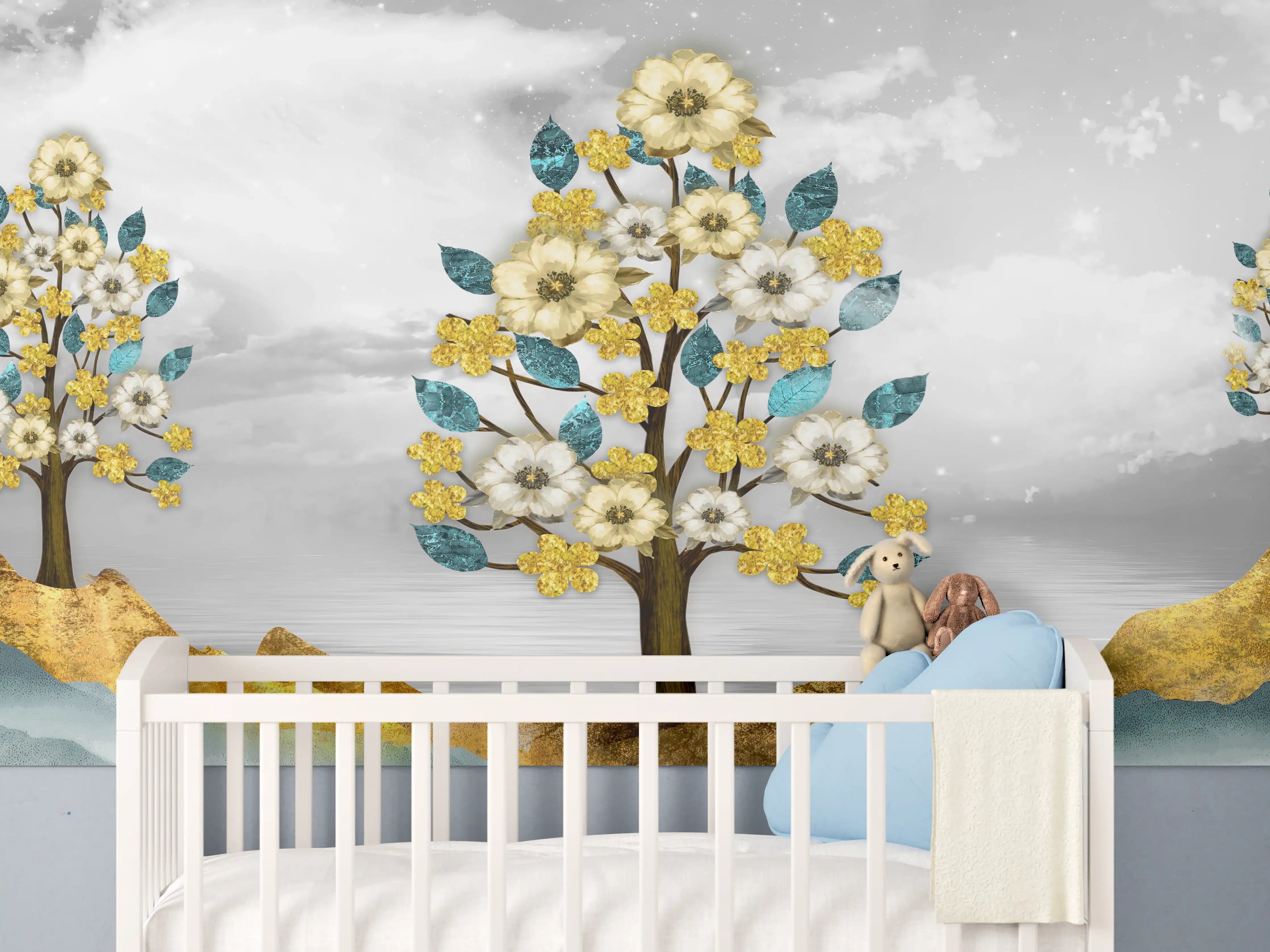 Babyzimmer Wandgestaltung - Florale Kunstmalerei - Natur