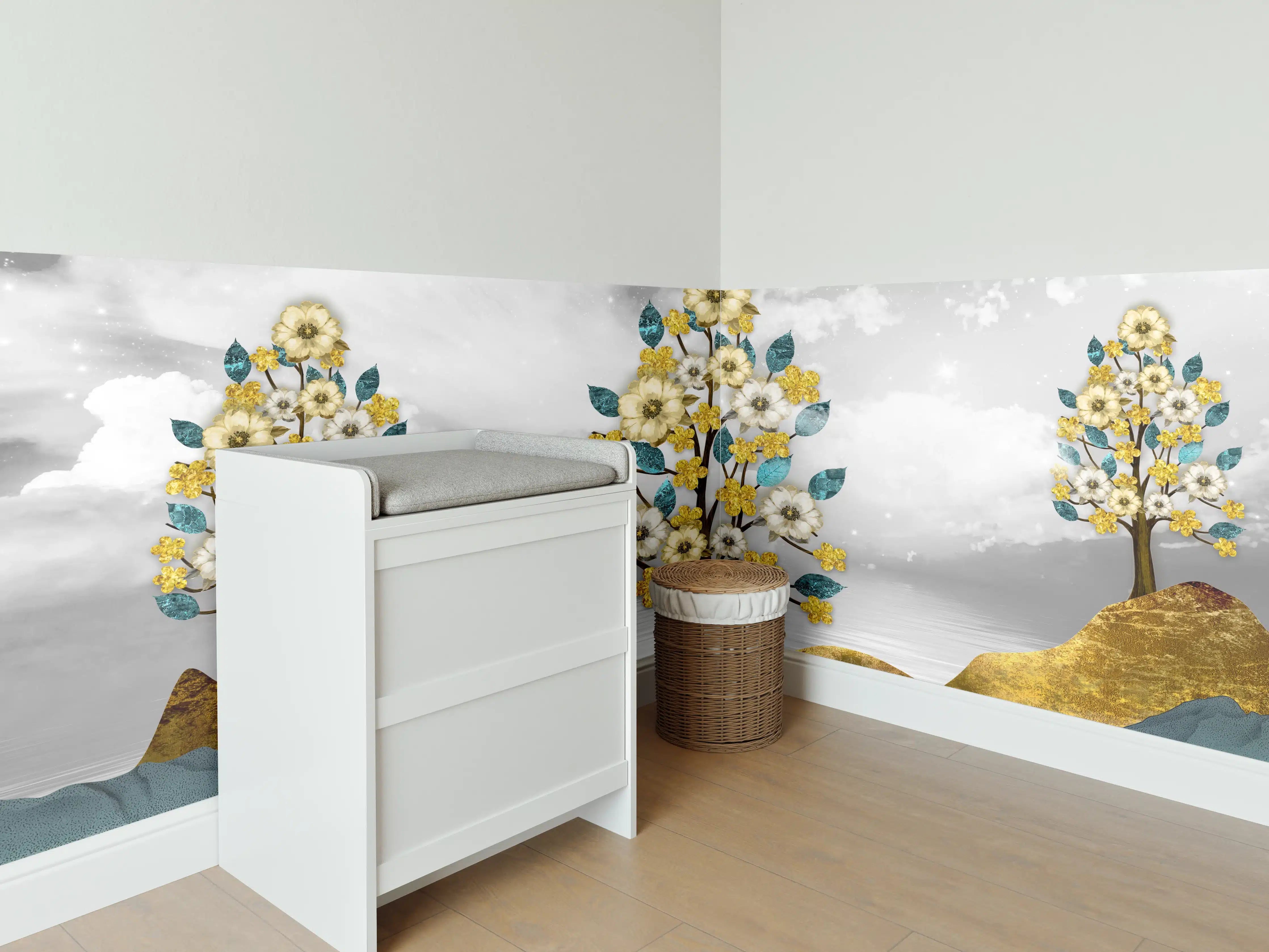 Babyzimmer Wandgestaltung - Florale Kunstmalerei - Natur