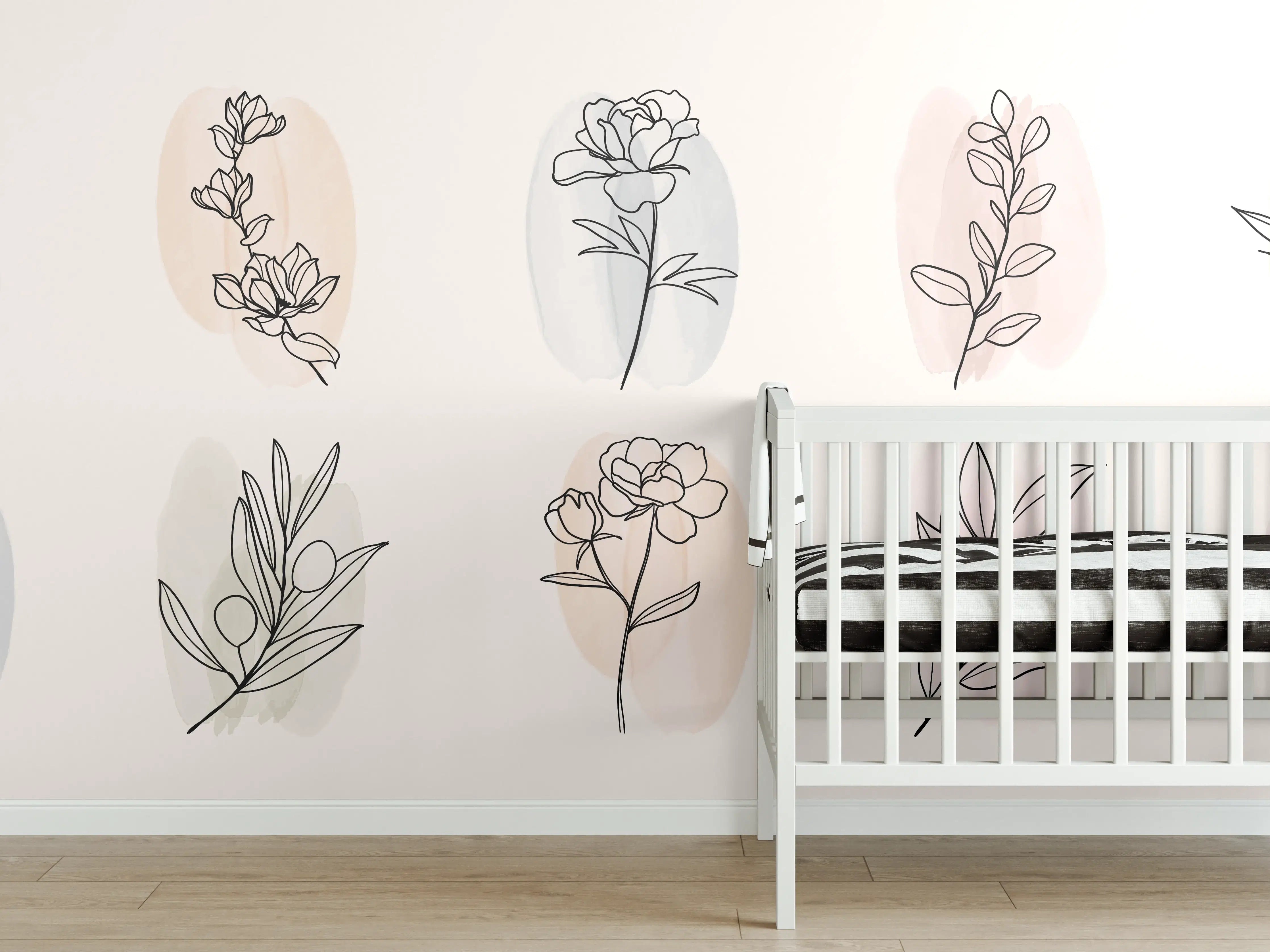 Babyzimmer Wandgestaltung - Florale Lineart Zeichnung Kollektion