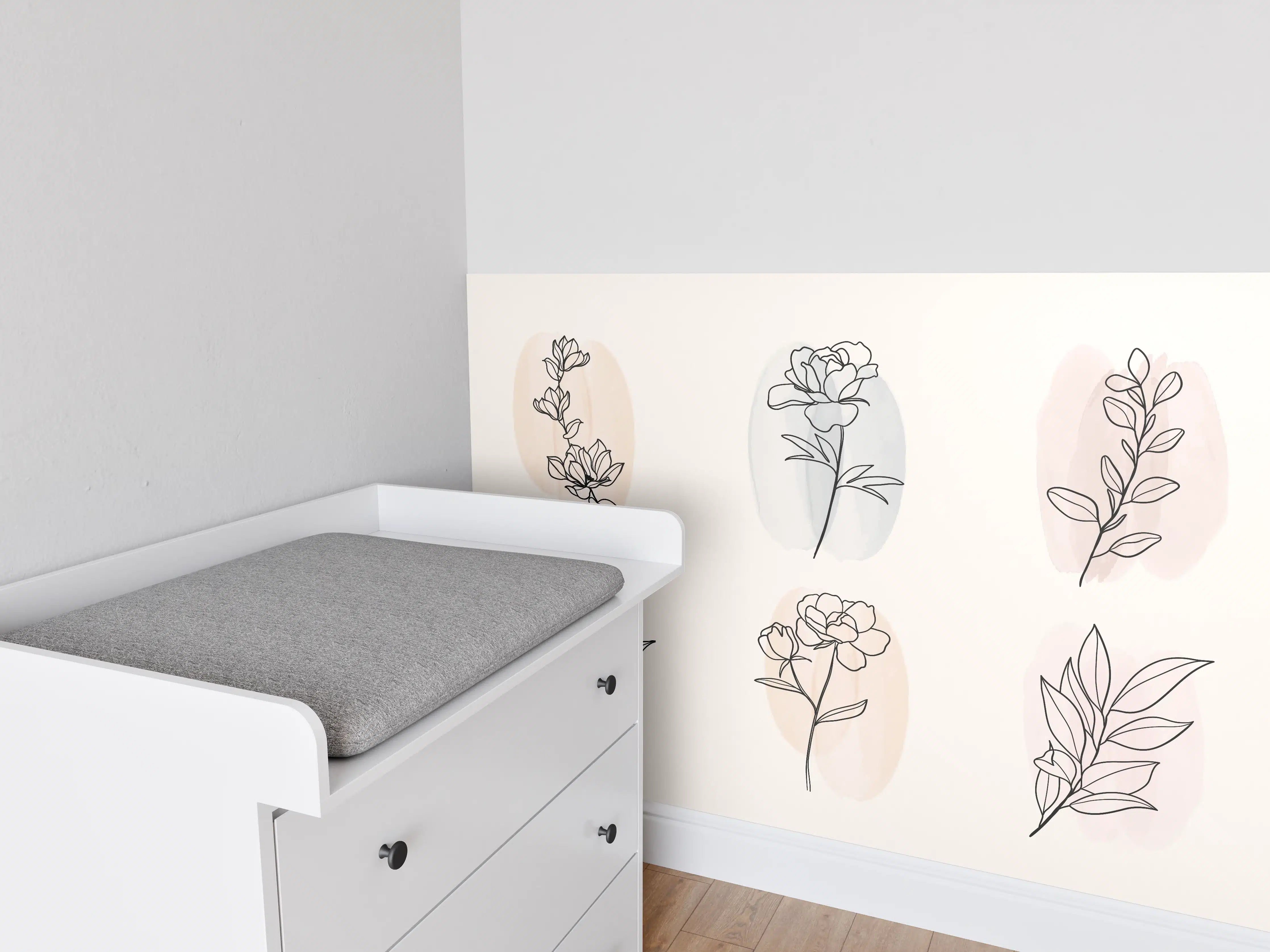 Babyzimmer Wandgestaltung - Florale Lineart Zeichnung Kollektion