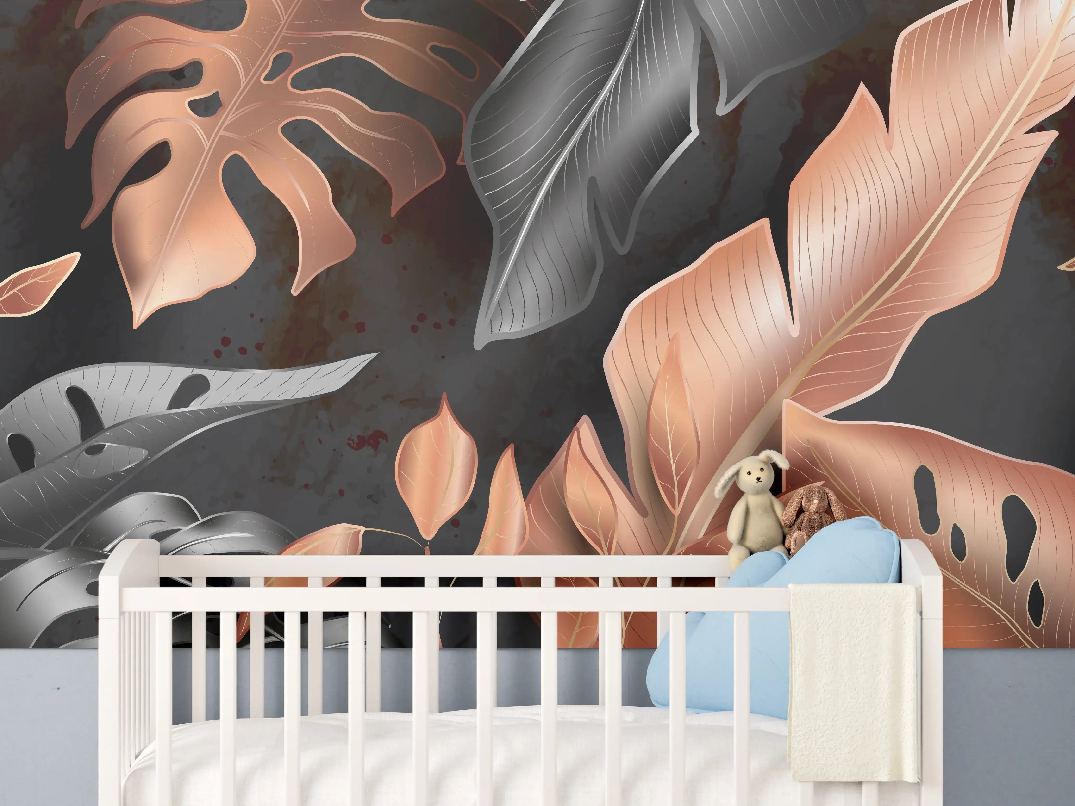 Babyzimmer Wandgestaltung - Florale Muster Schwarz Kupfer