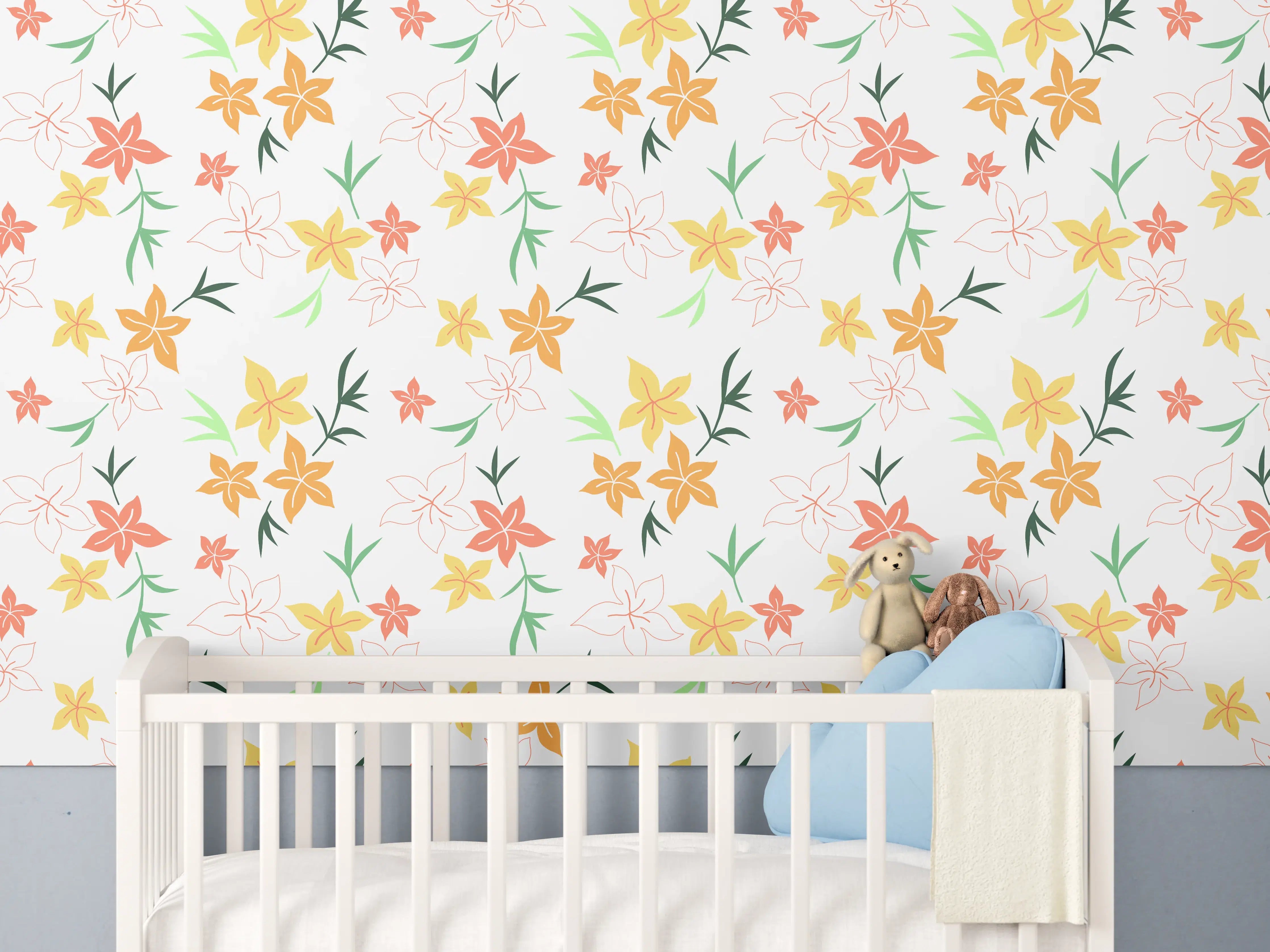 Babyzimmer Wandgestaltung - Florale Muster in Pastellfarben