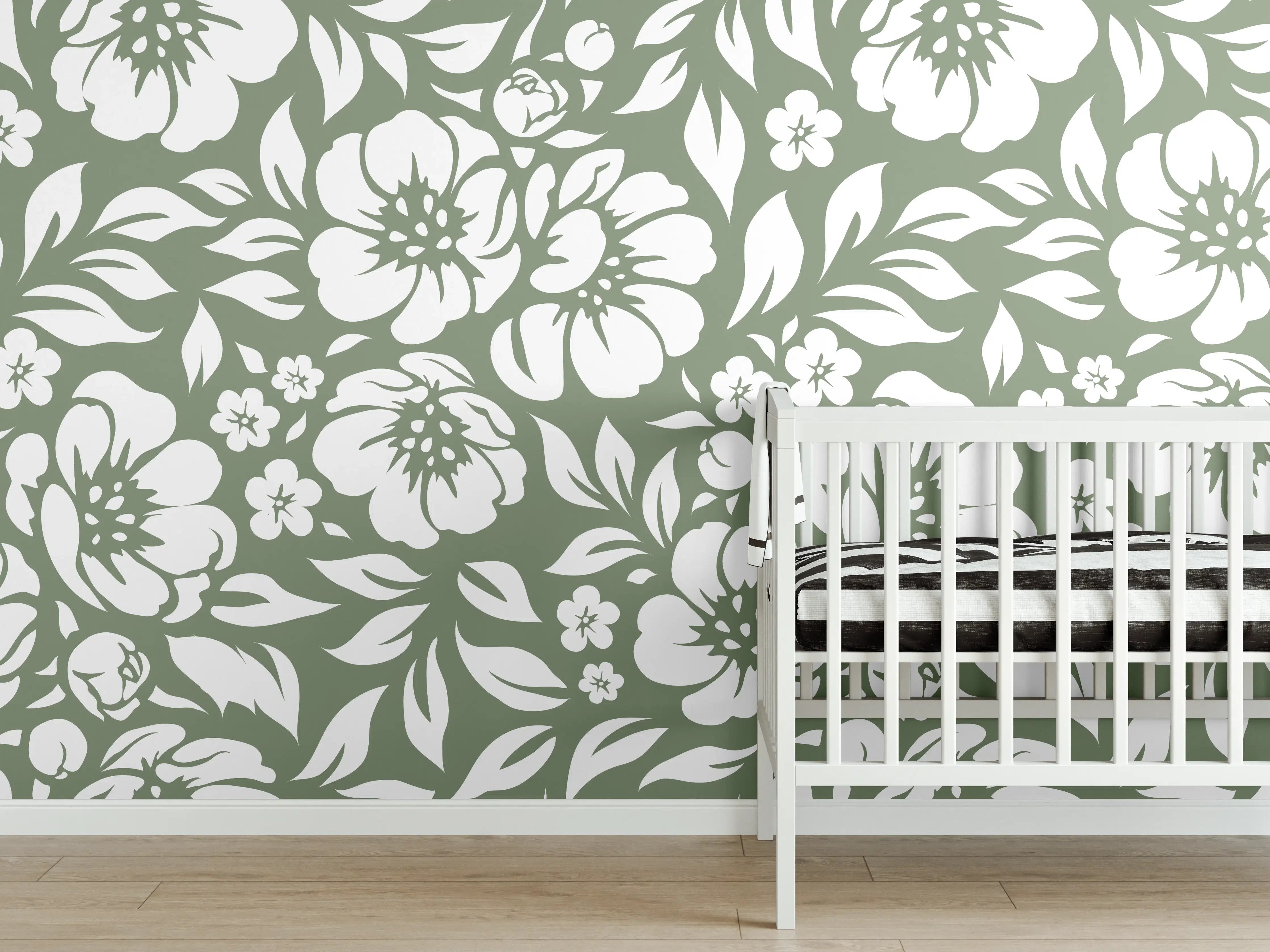 Babyzimmer Wandgestaltung - Florale Oliven-Design-Textur
