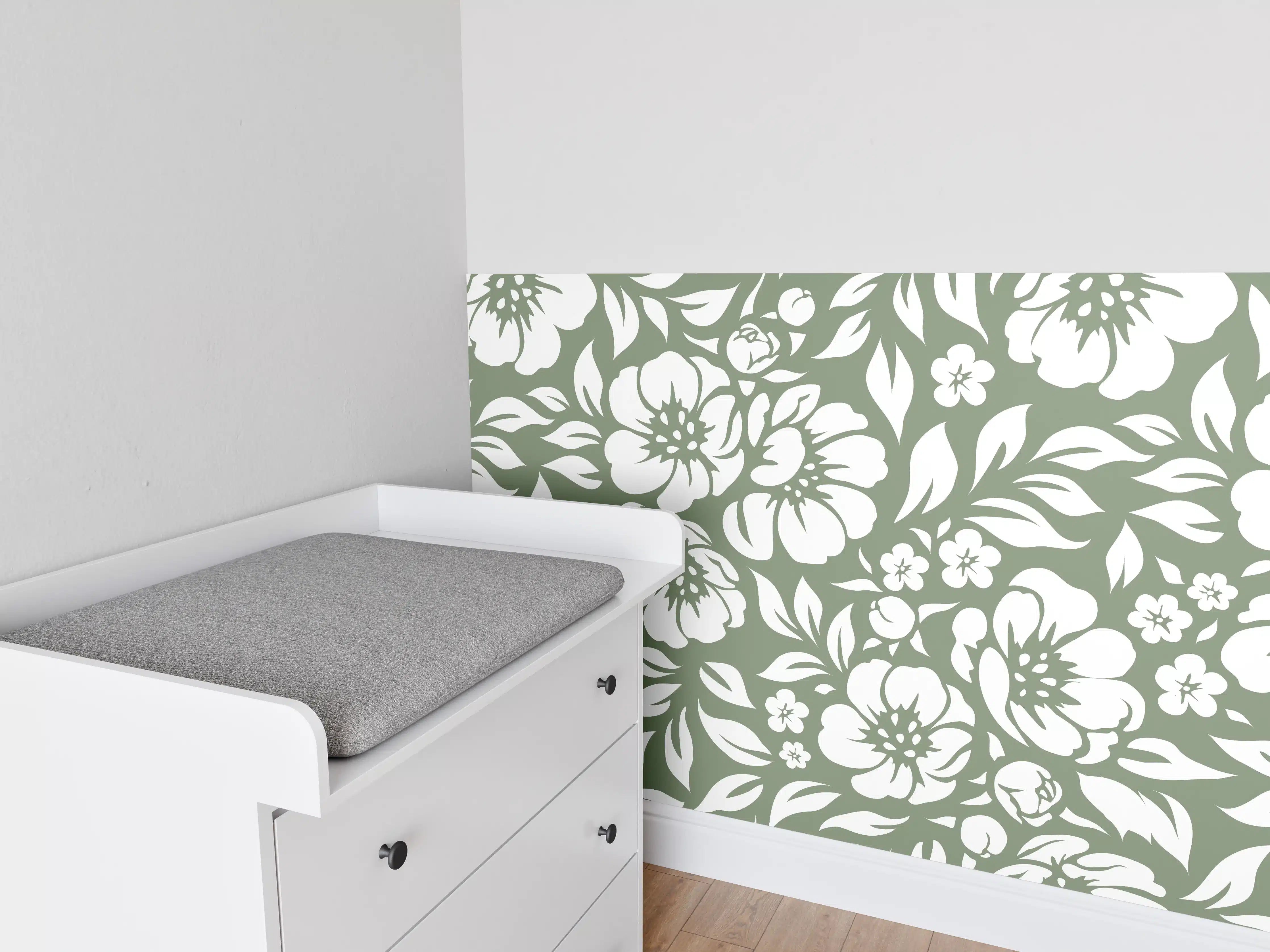Babyzimmer Wandgestaltung - Florale Oliven-Design-Textur