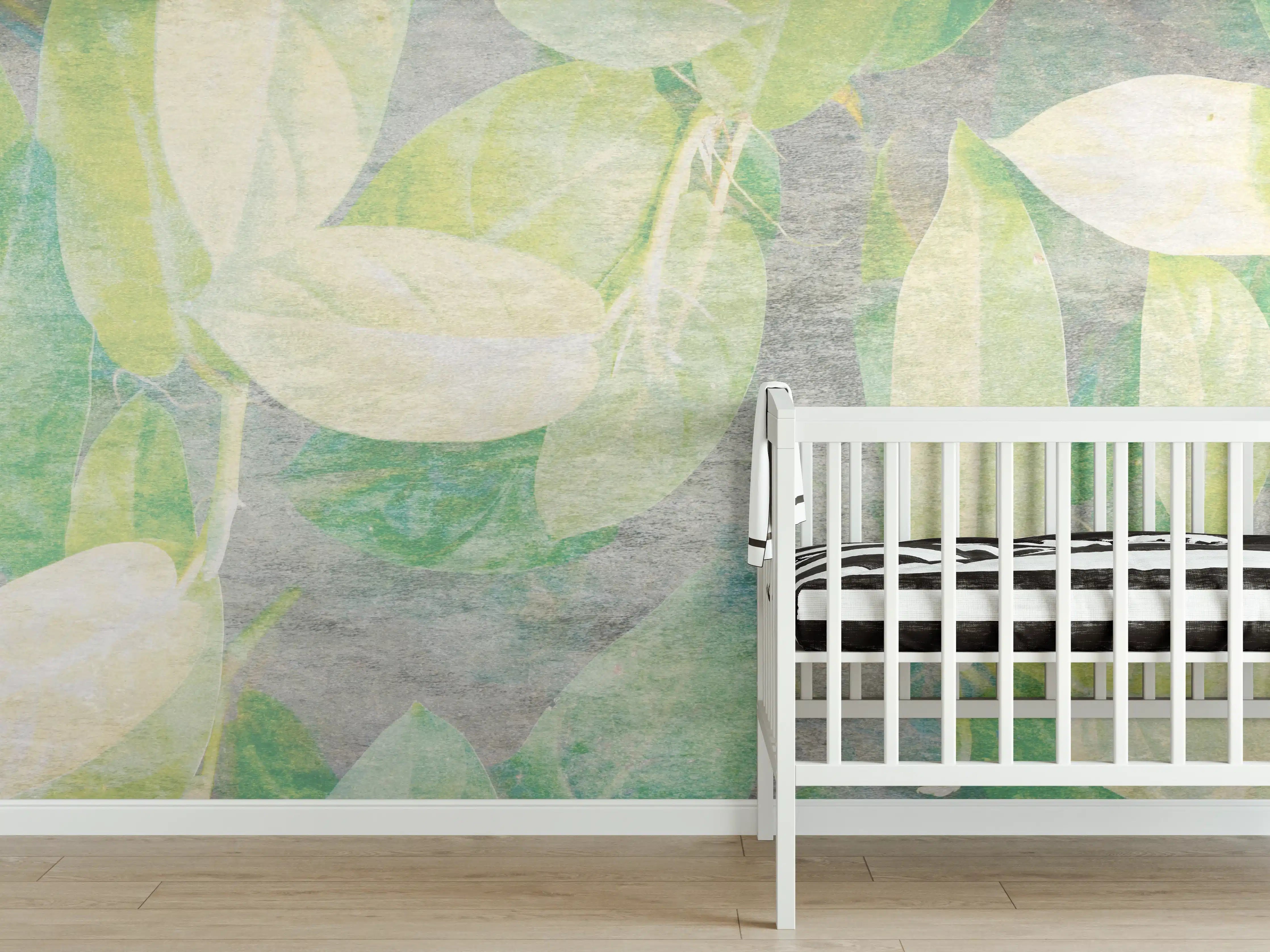 Babyzimmer Wandgestaltung - Florale Wand - Gräulich