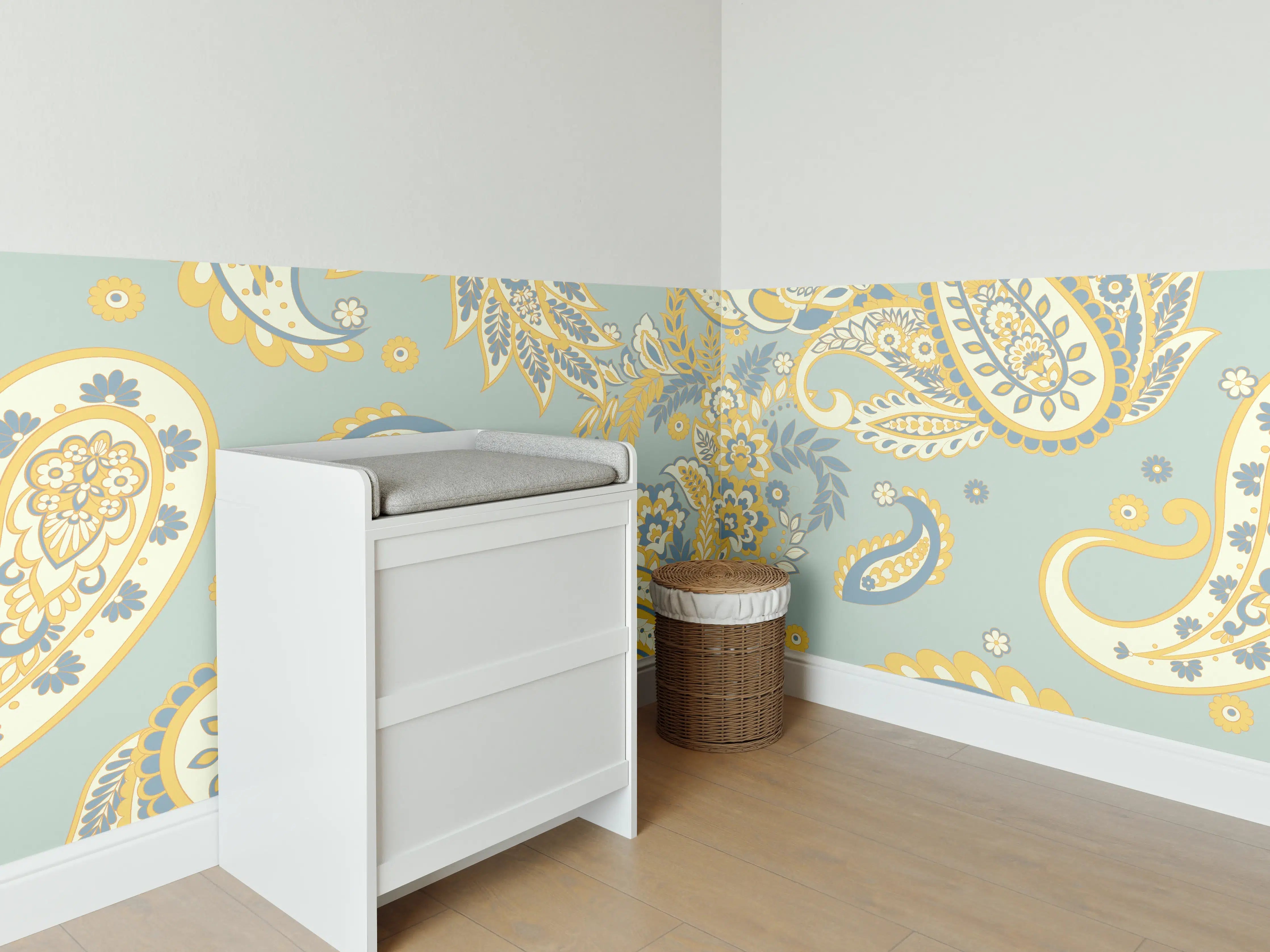 Babyzimmer Wandgestaltung - Floraler Stoffhintergrund