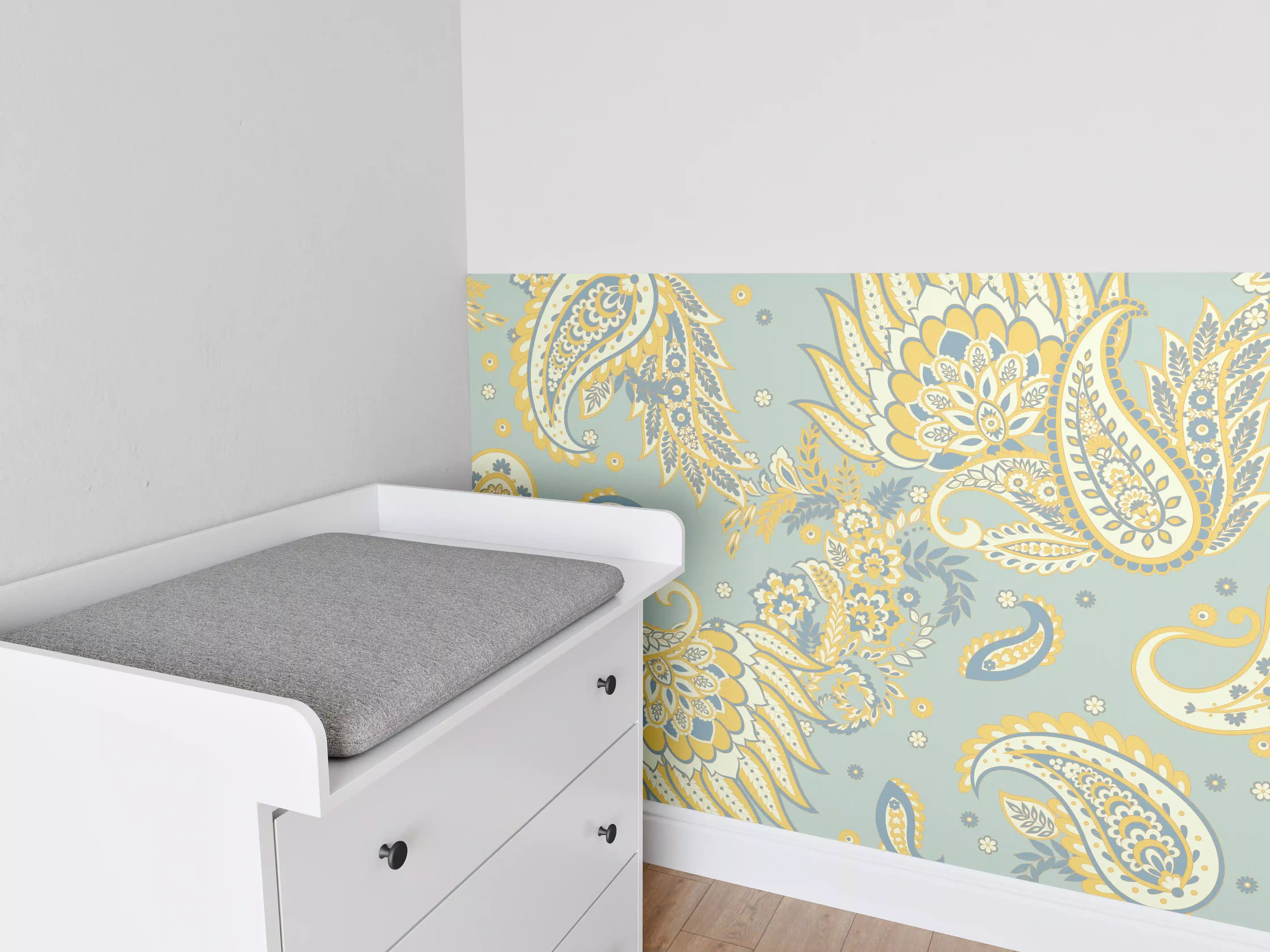 Babyzimmer Wandgestaltung - Floraler Stoffhintergrund
