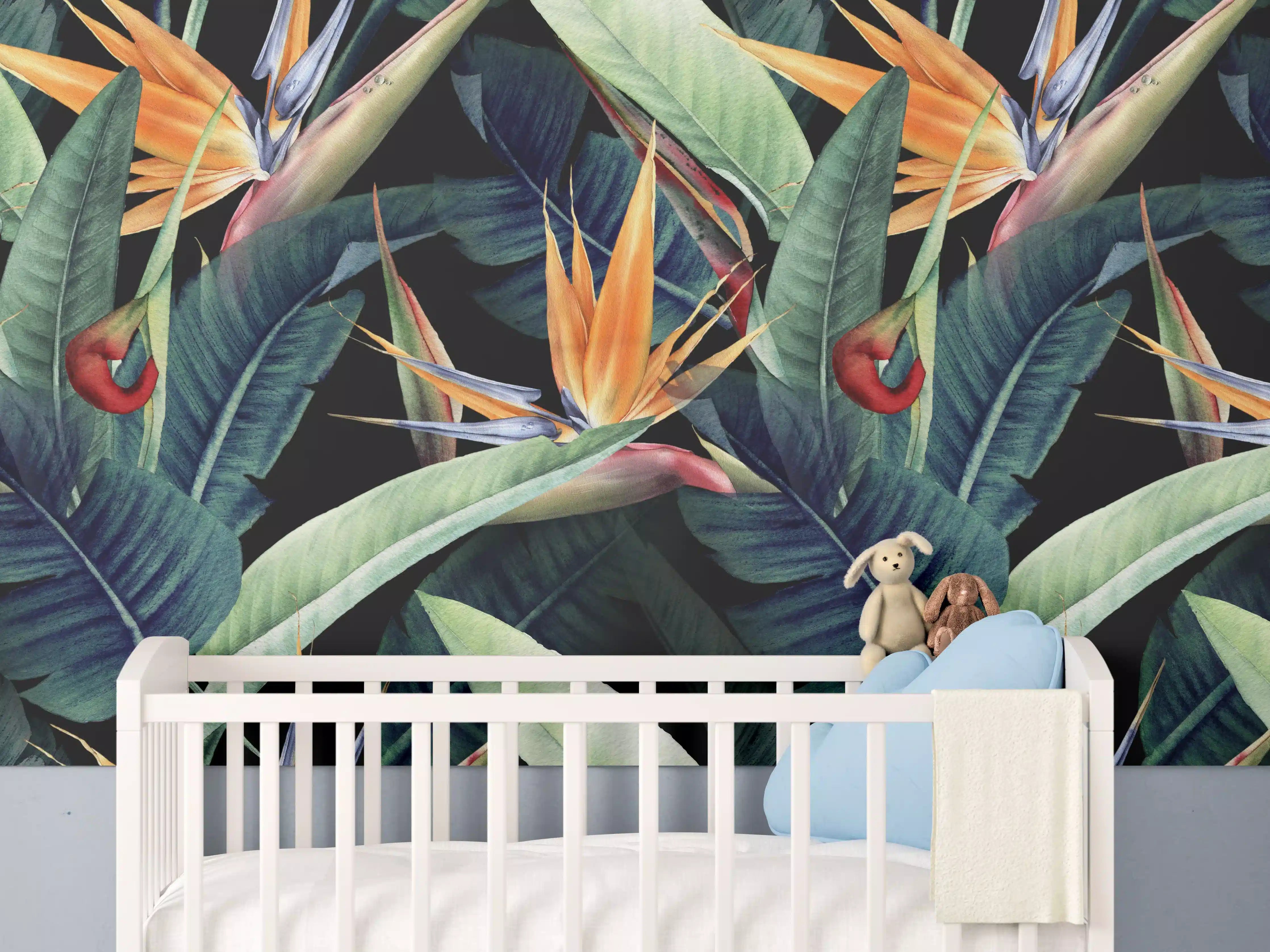 Babyzimmer Wandgestaltung - Florales Blätter Muster