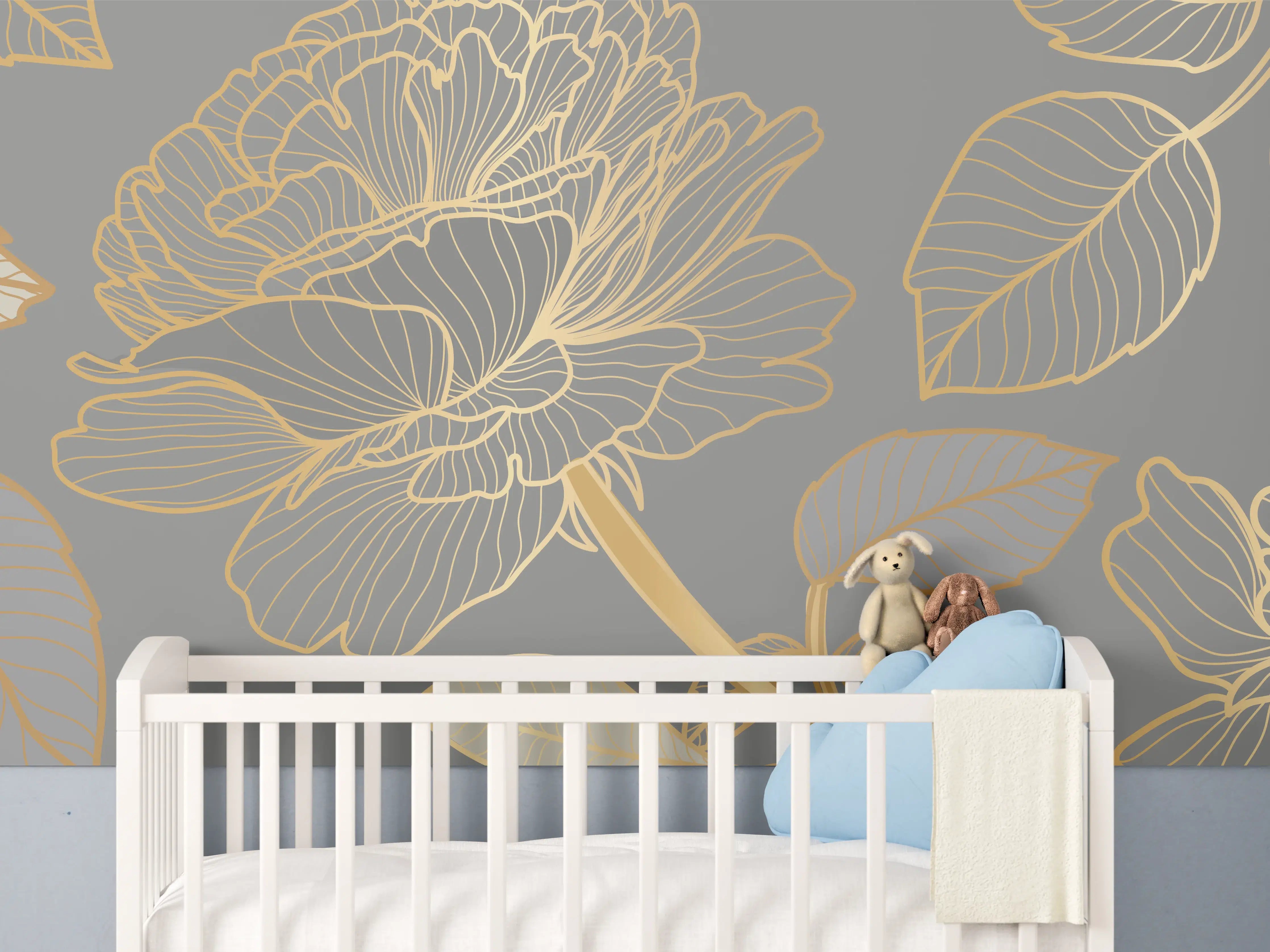 Babyzimmer Wandgestaltung - Florales Gold-Muster Design