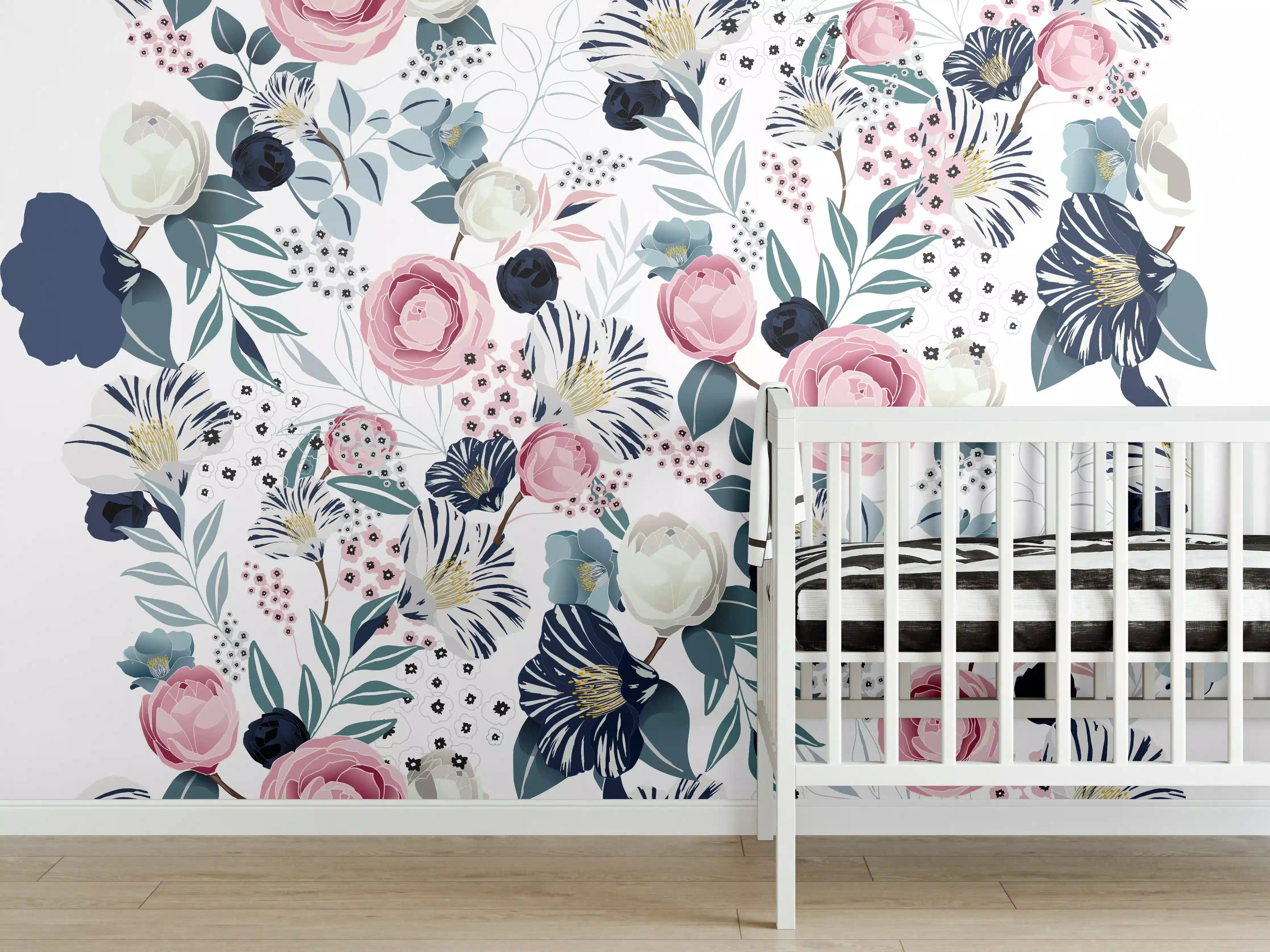 Babyzimmer Wandgestaltung - Florales Muster in Pastellfarben