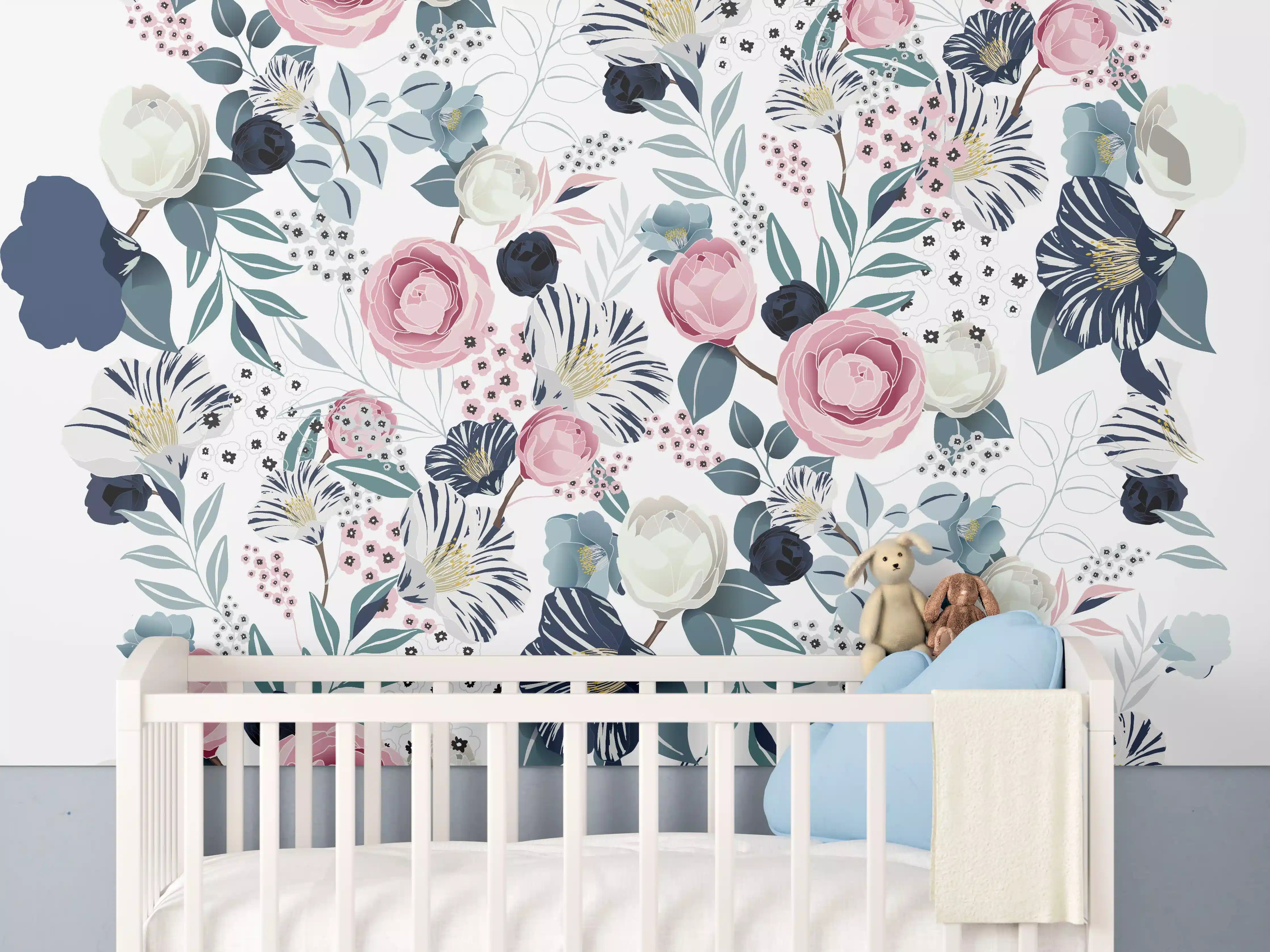 Babyzimmer Wandgestaltung - Florales Muster in Pastellfarben