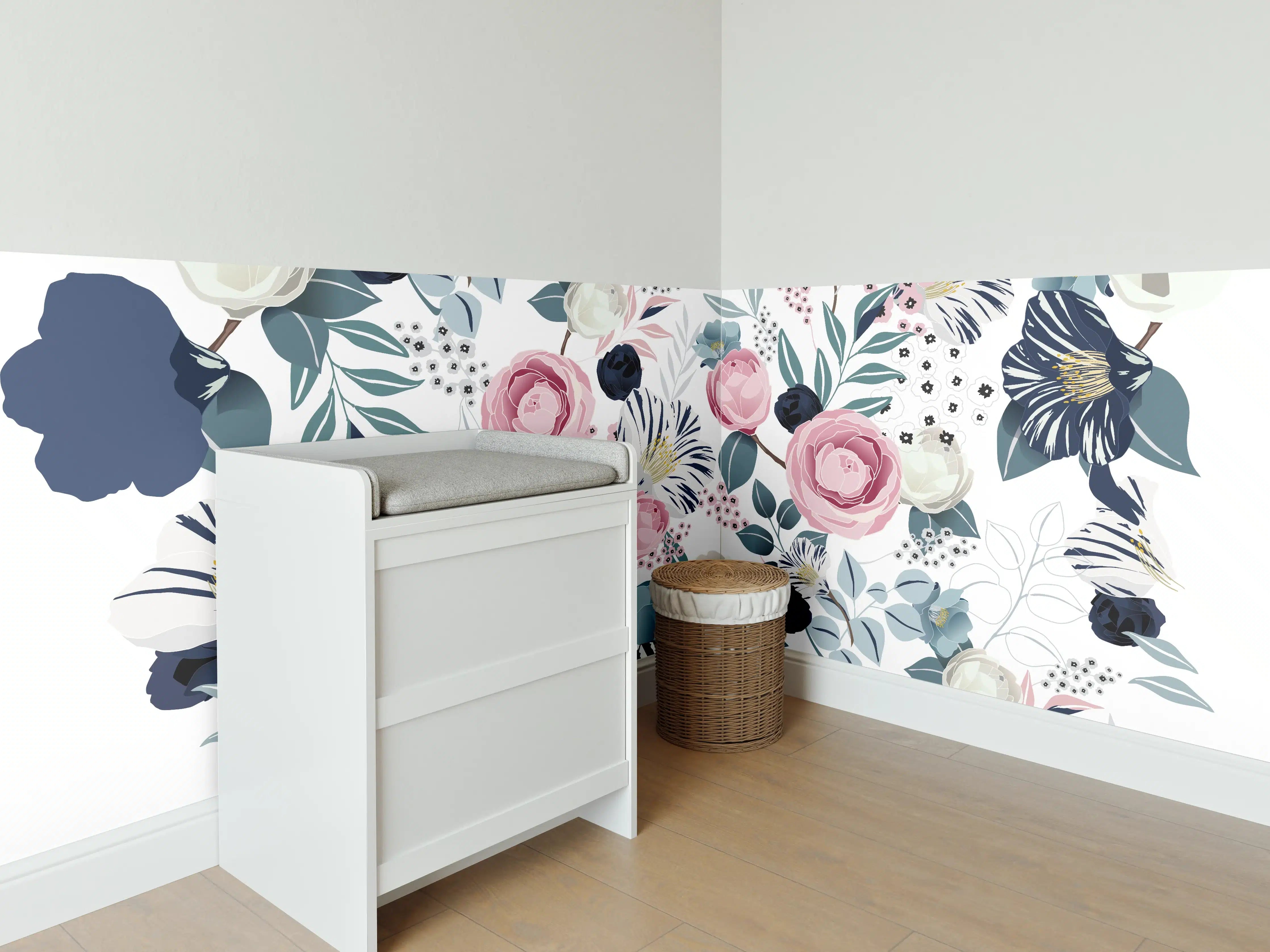 Babyzimmer Wandgestaltung - Florales Muster in Pastellfarben