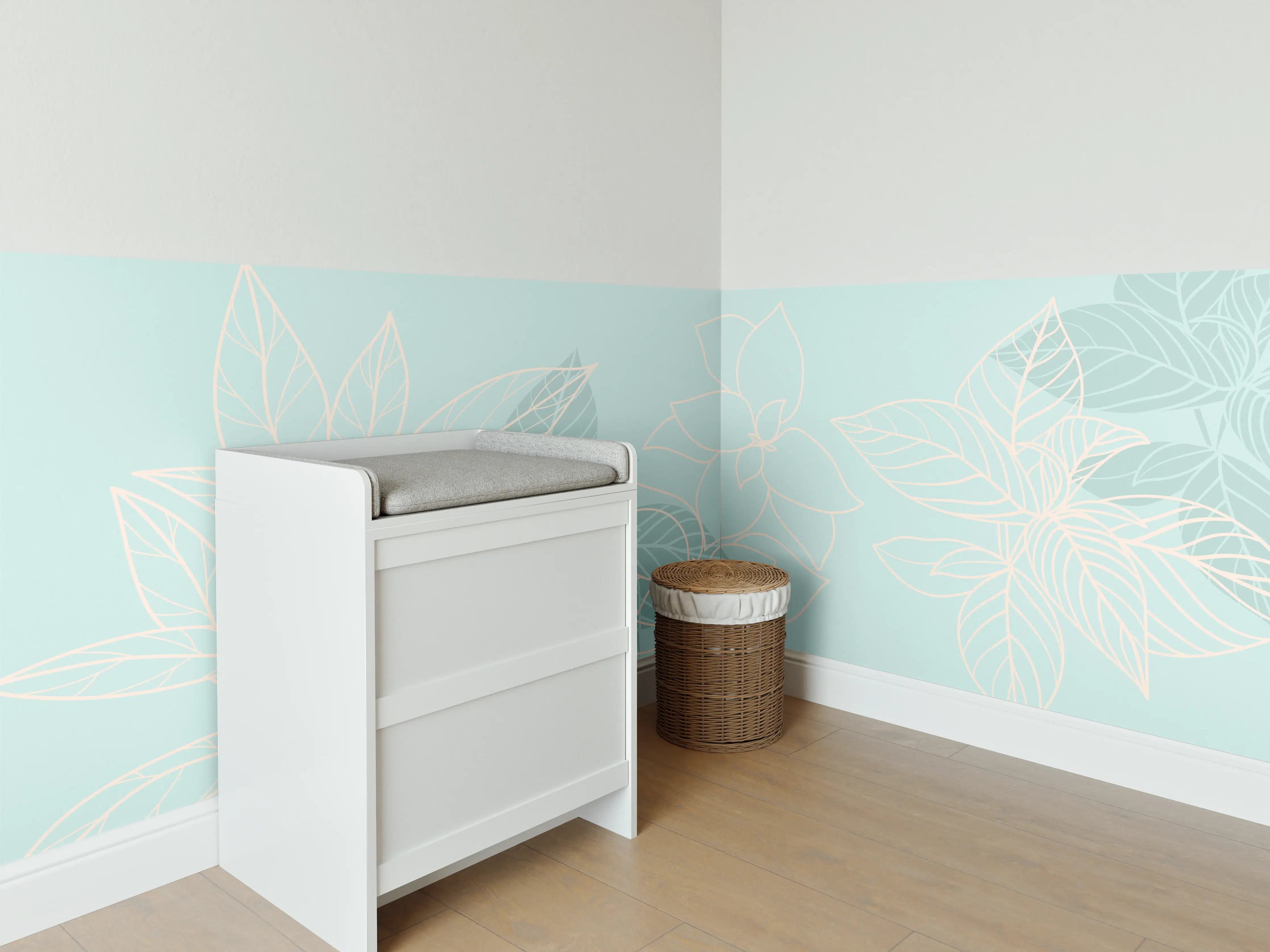Babyzimmer Wandgestaltung - Florales Muster in Pastelltönen