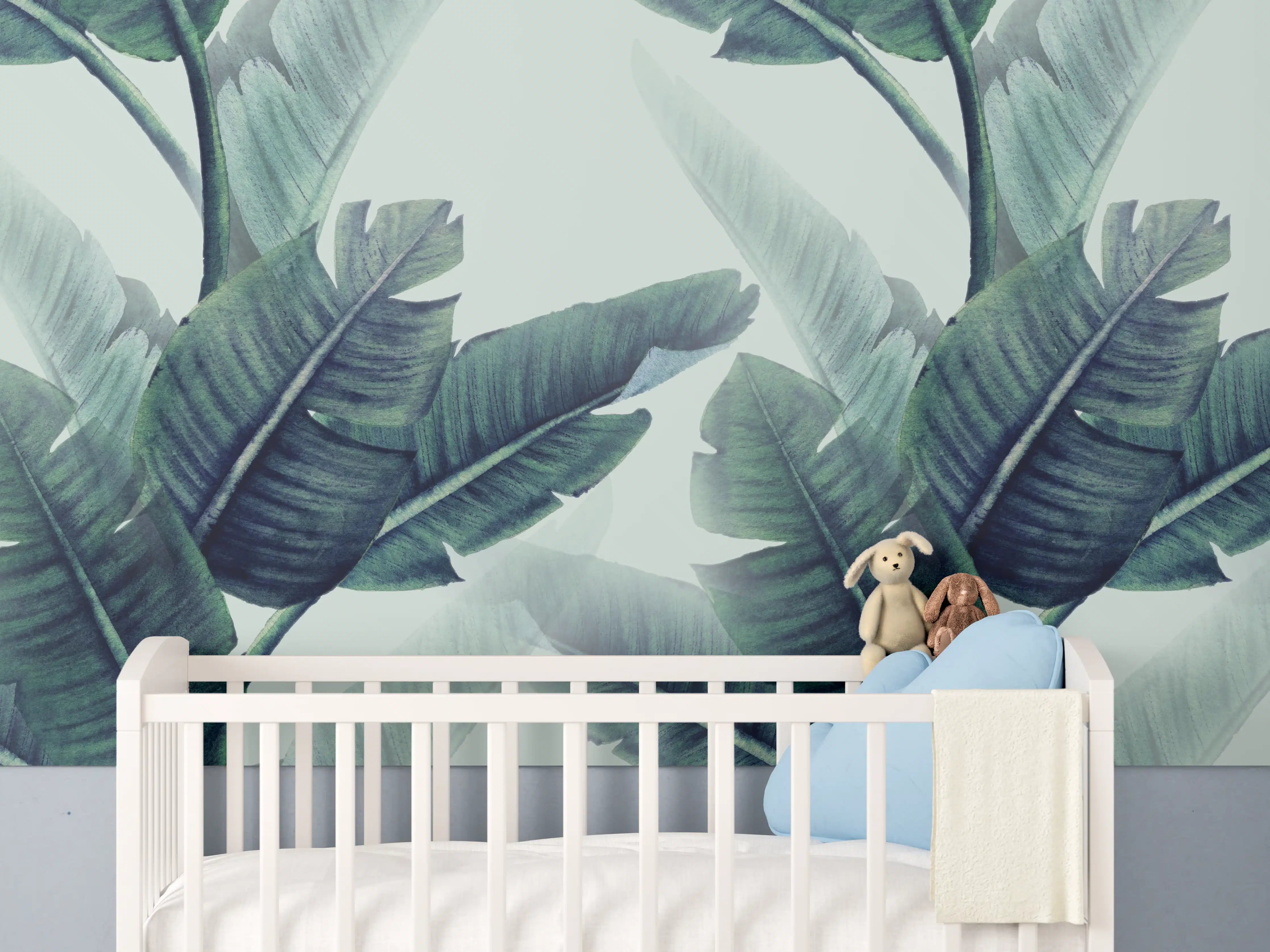 Babyzimmer Wandgestaltung - Florales Muster mit Blättern