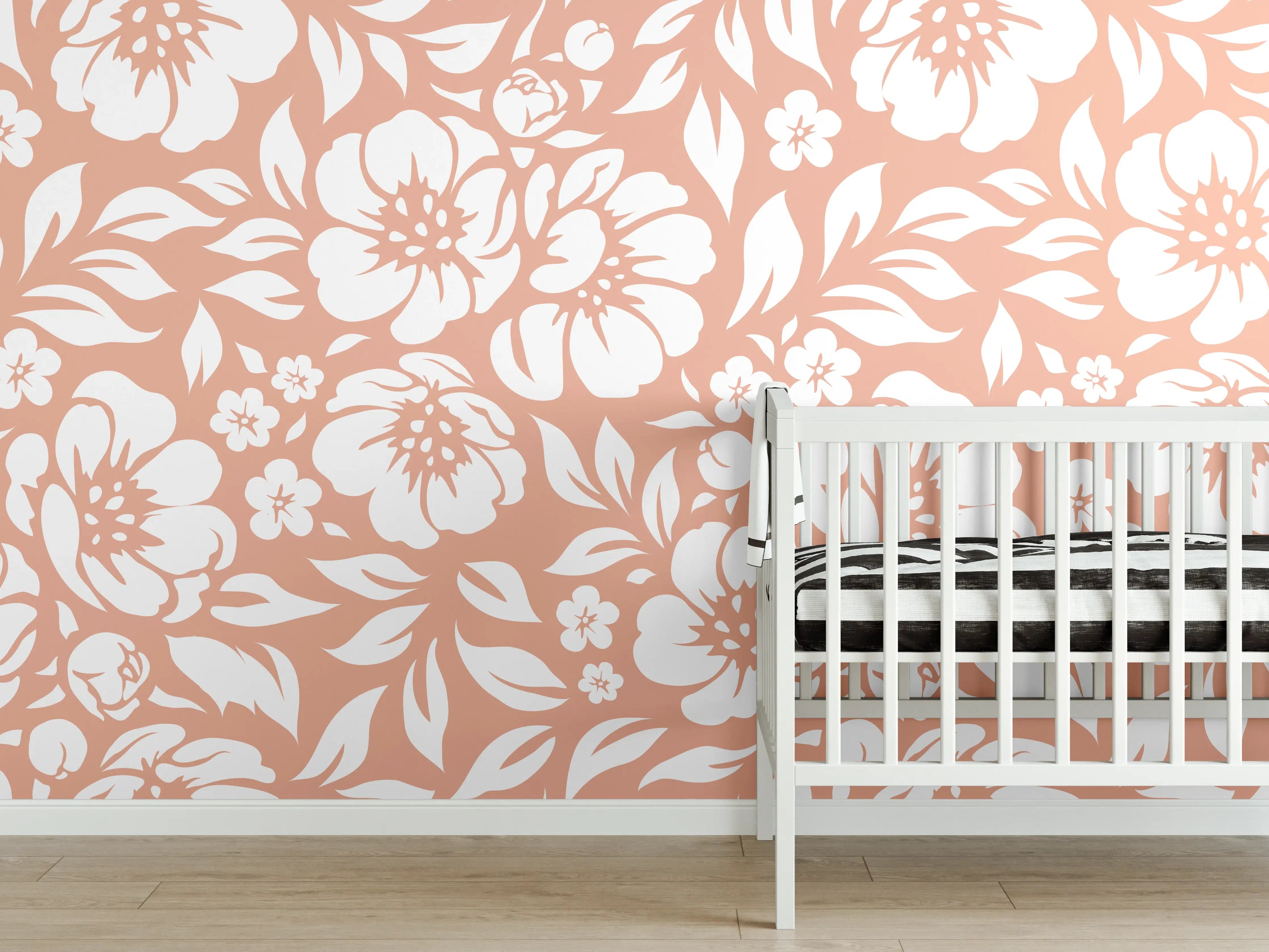 Babyzimmer Wandgestaltung - Florales Salmone-Muster