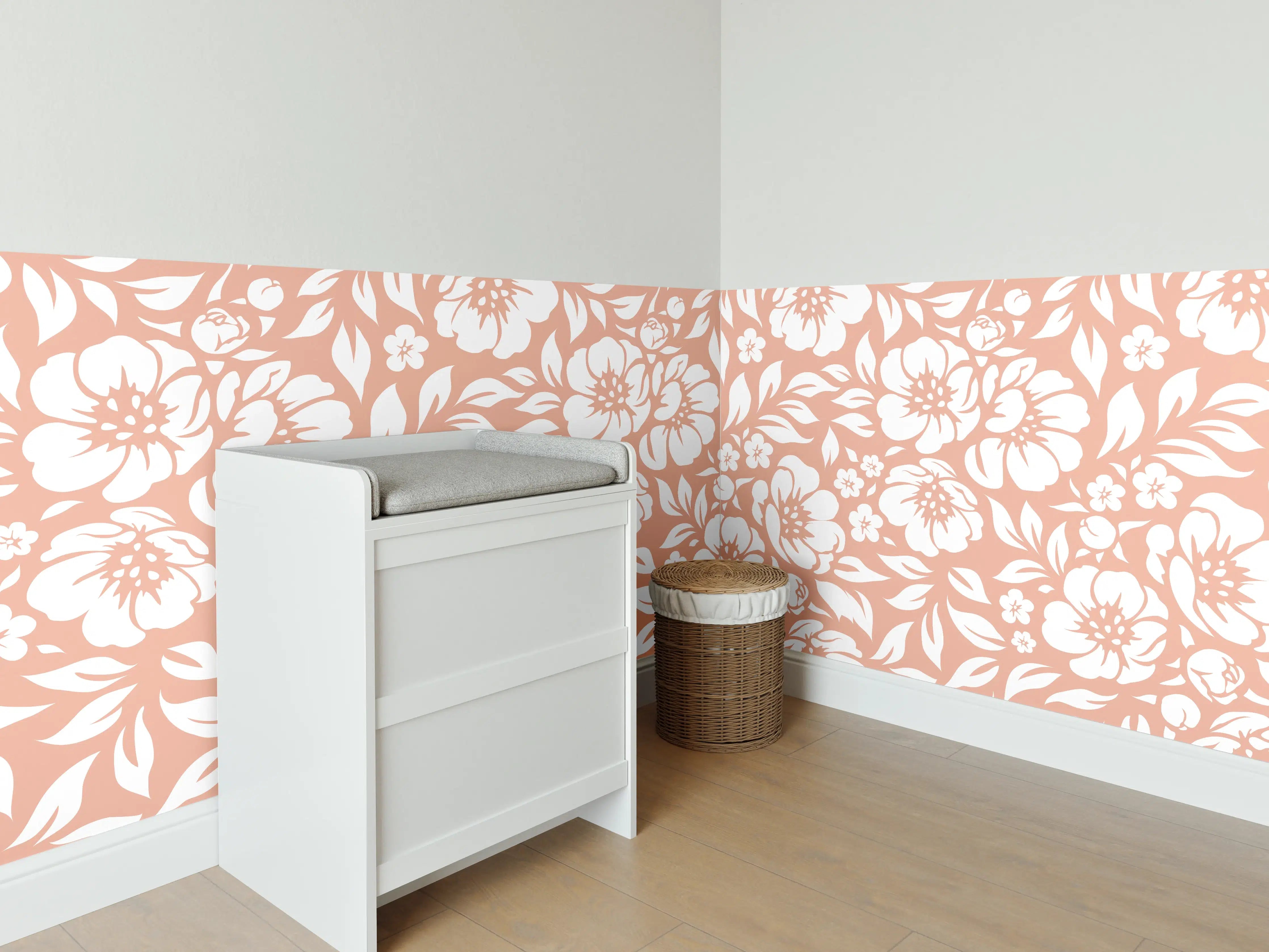 Babyzimmer Wandgestaltung - Florales Salmone-Muster