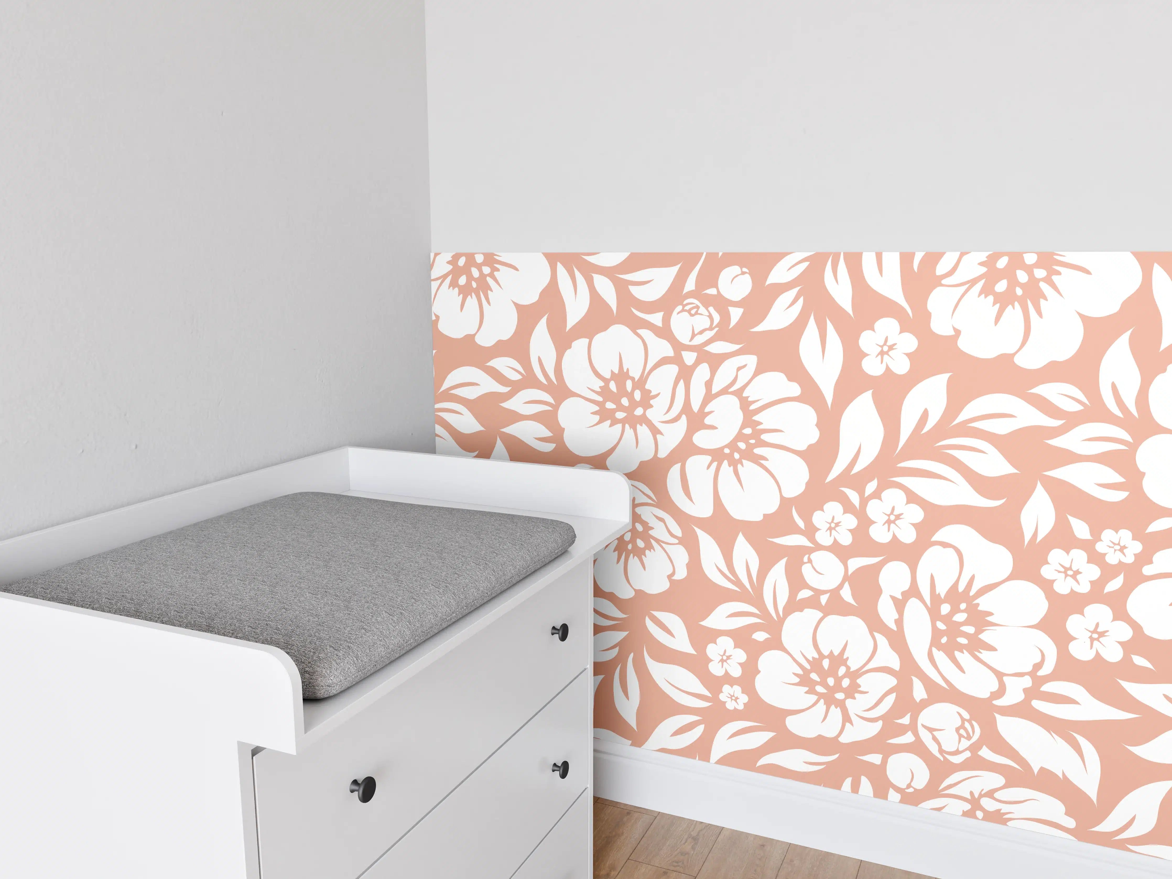 Babyzimmer Wandgestaltung - Florales Salmone-Muster