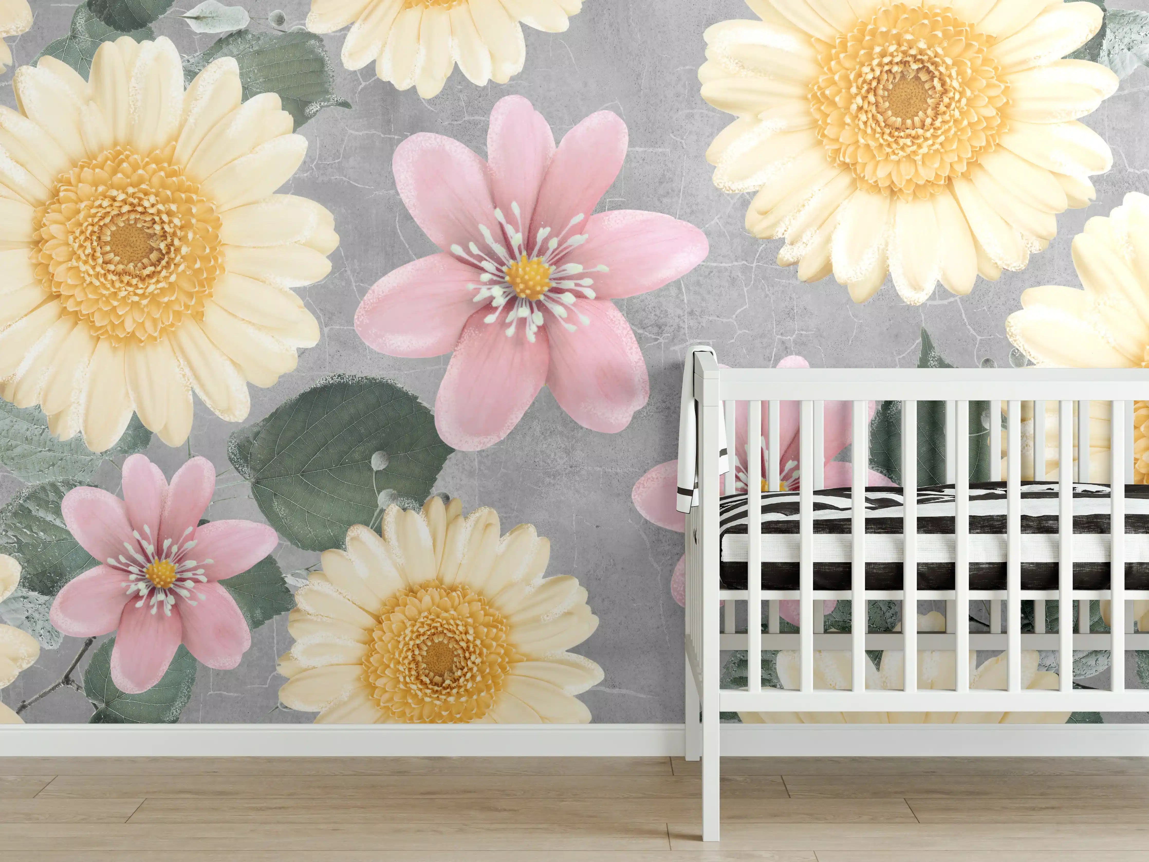 Babyzimmer Wandgestaltung - Florales Wandmuster - Zeichnung
