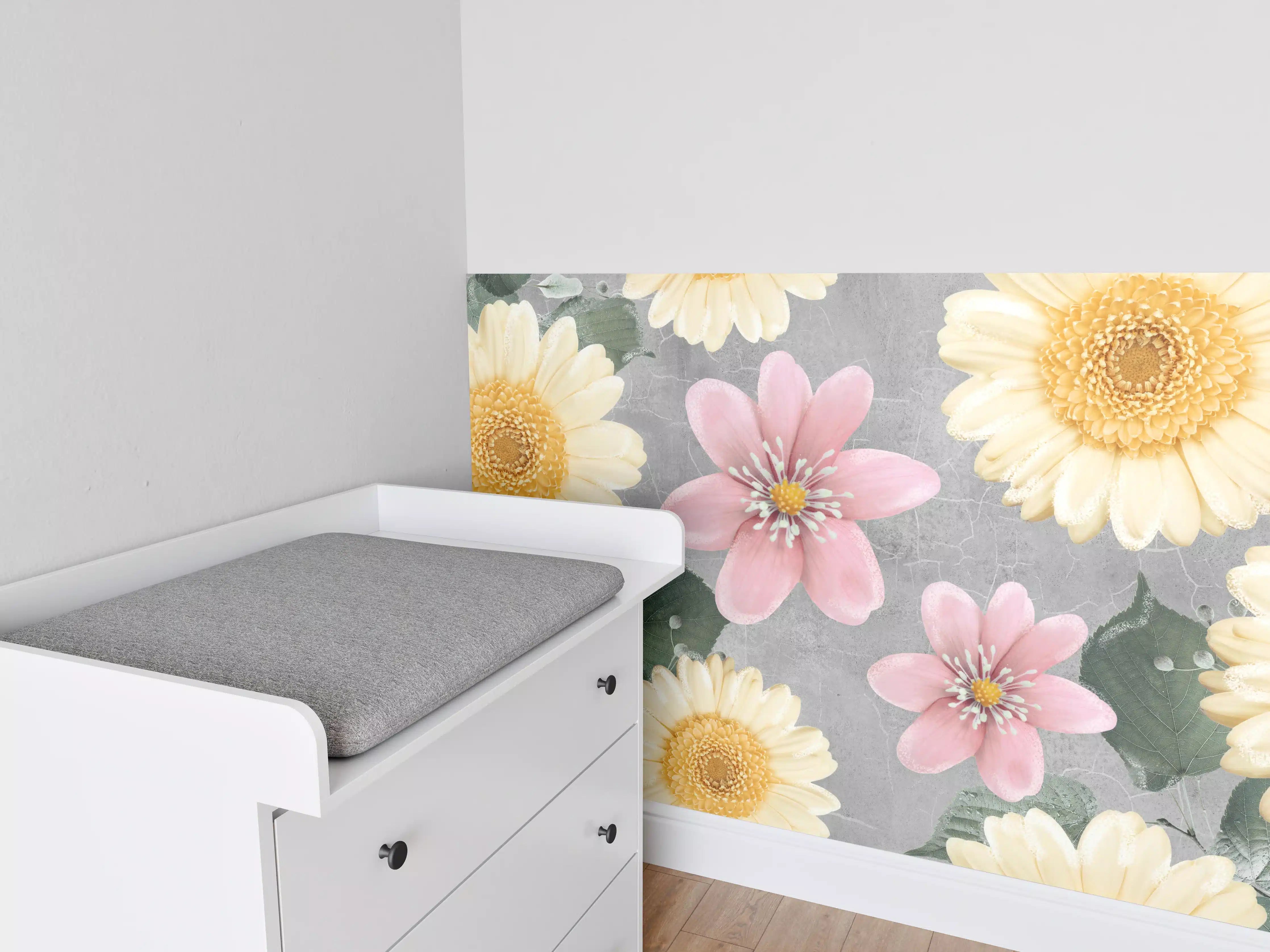 Babyzimmer Wandgestaltung - Florales Wandmuster - Zeichnung