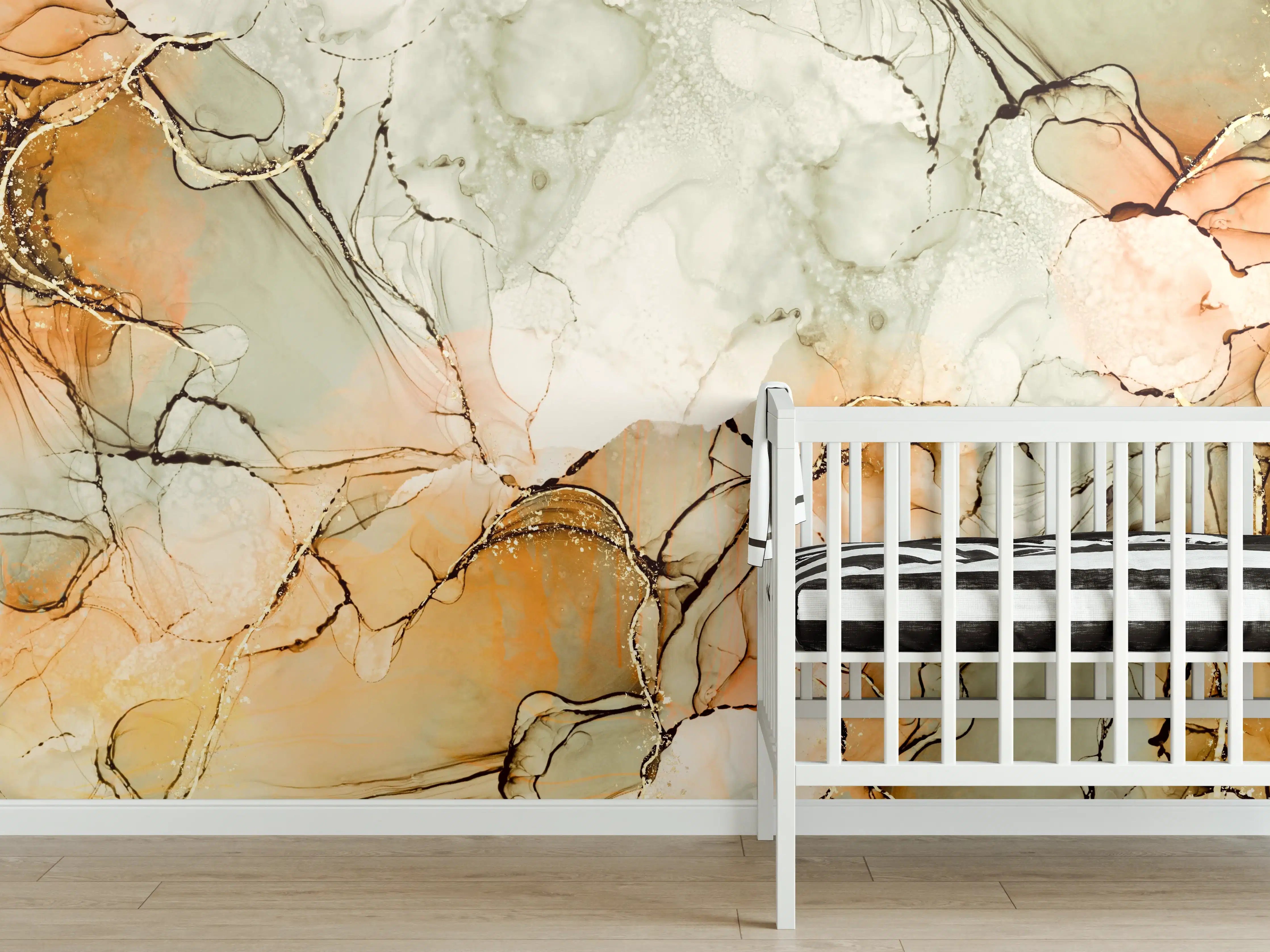 Babyzimmer Wandgestaltung - Flüssige Tinte mit Goldelementen