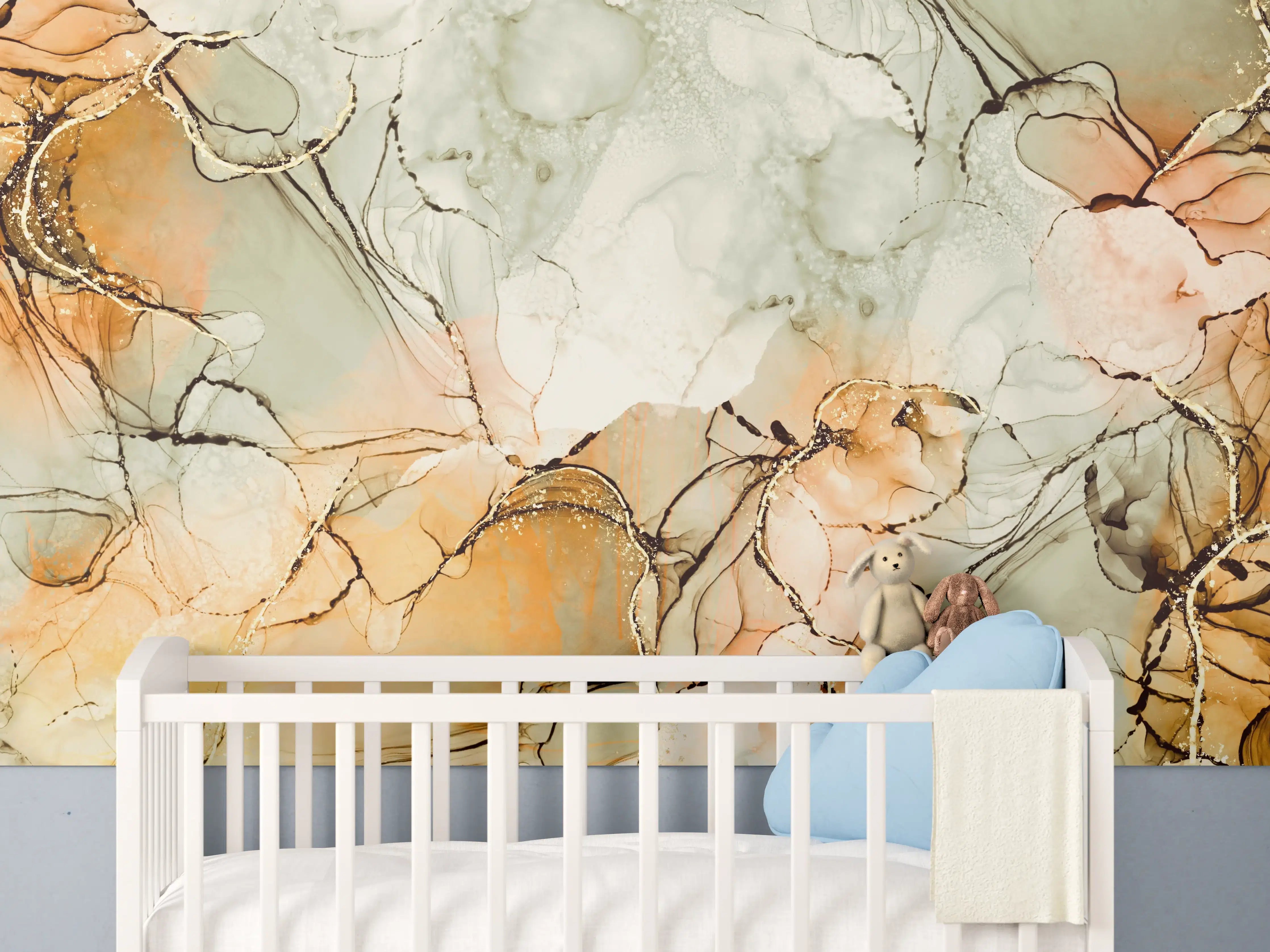 Babyzimmer Wandgestaltung - Flüssige Tinte mit Goldelementen