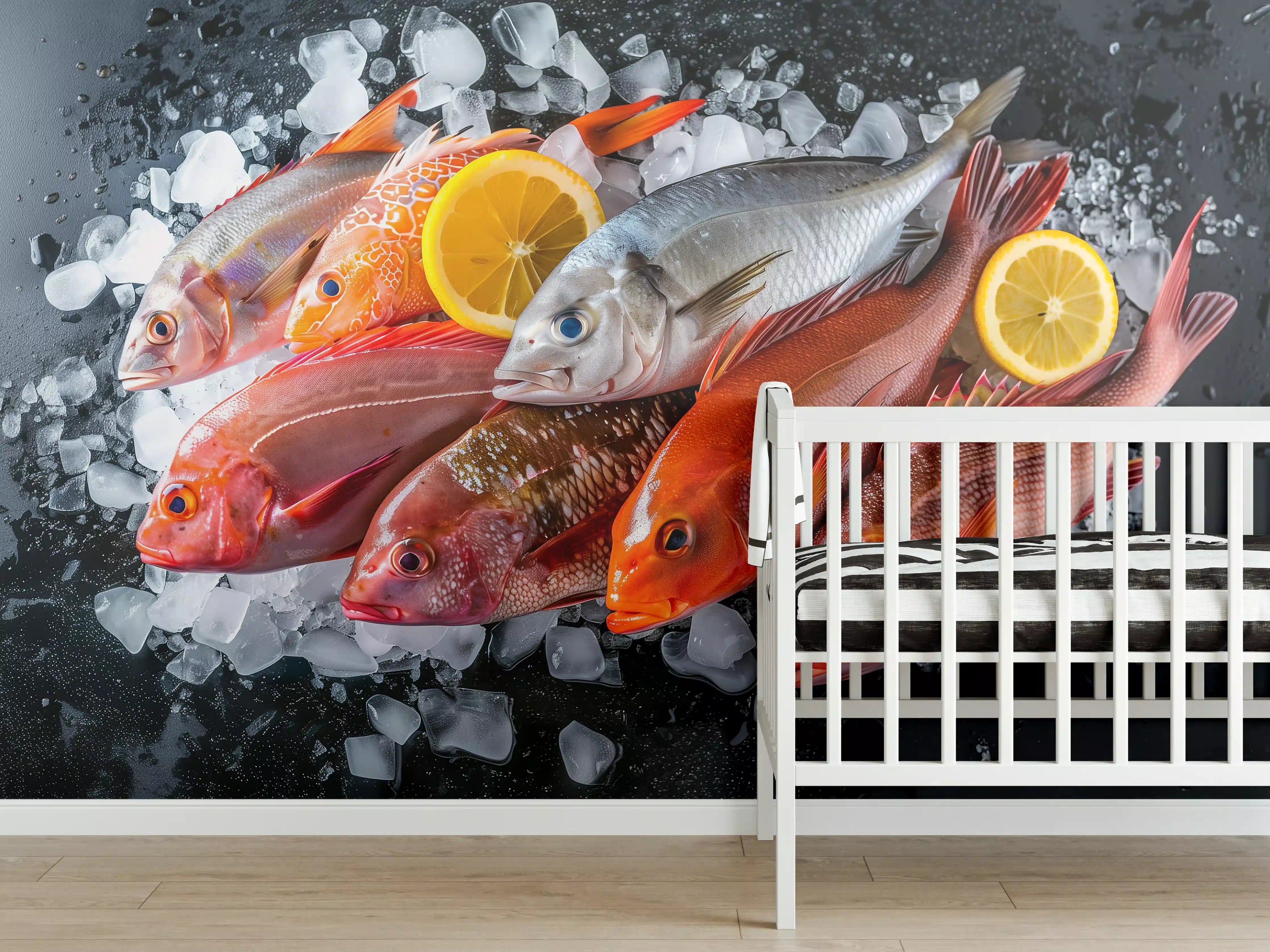 Babyzimmer Wandgestaltung - Frische Meeresfische auf Eis