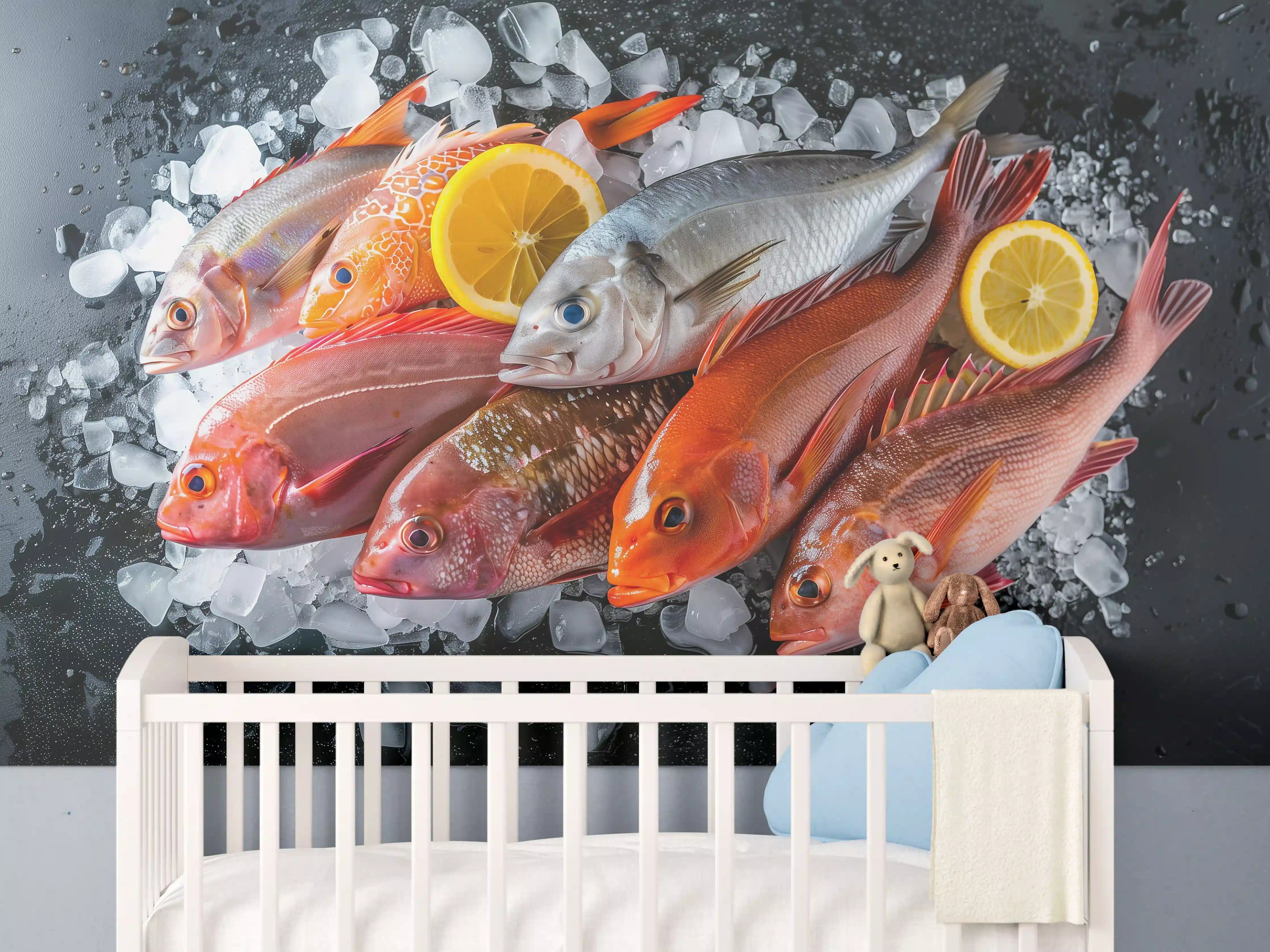 Babyzimmer Wandgestaltung - Frische Meeresfische auf Eis