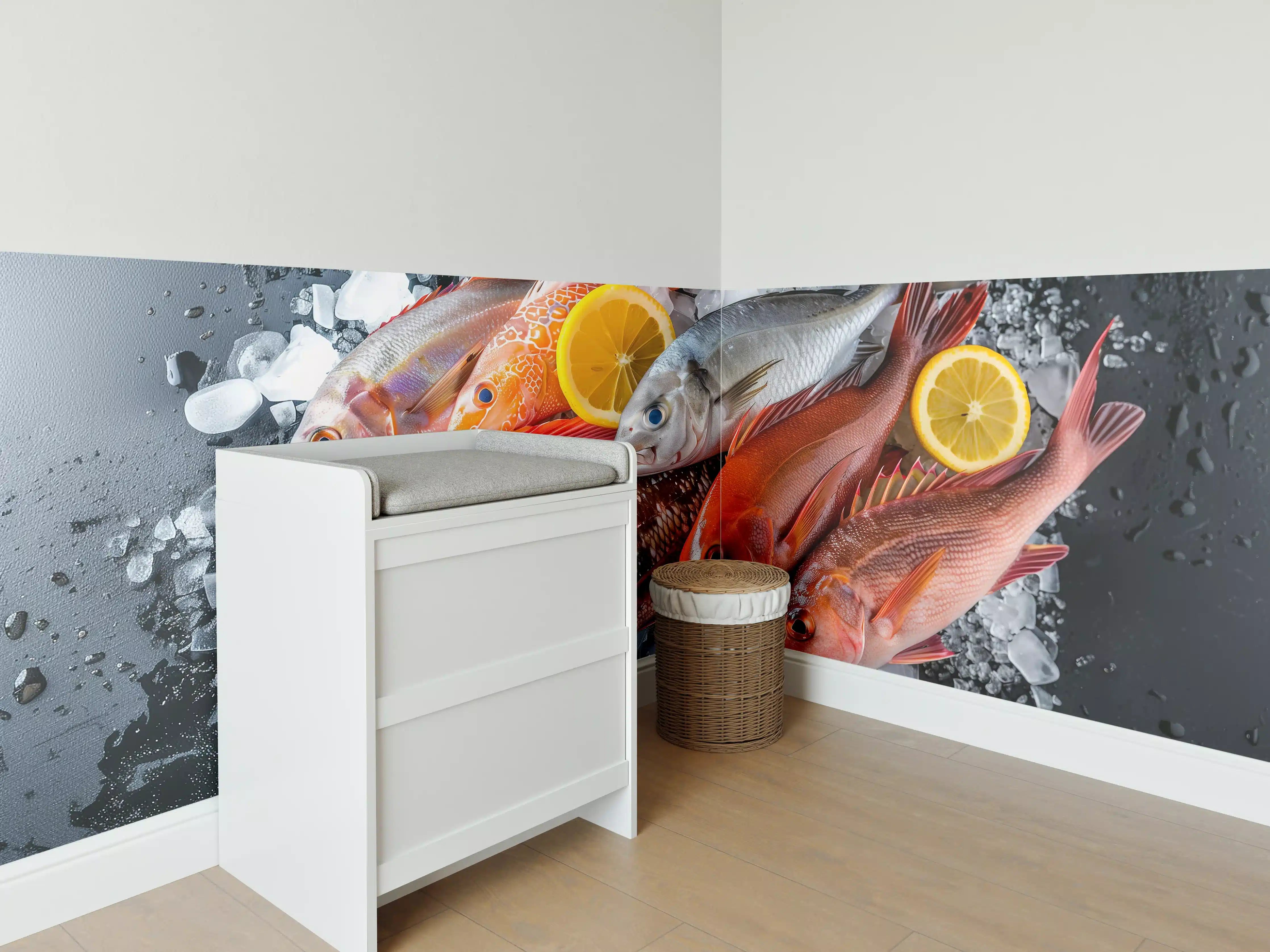 Babyzimmer Wandgestaltung - Frische Meeresfische auf Eis