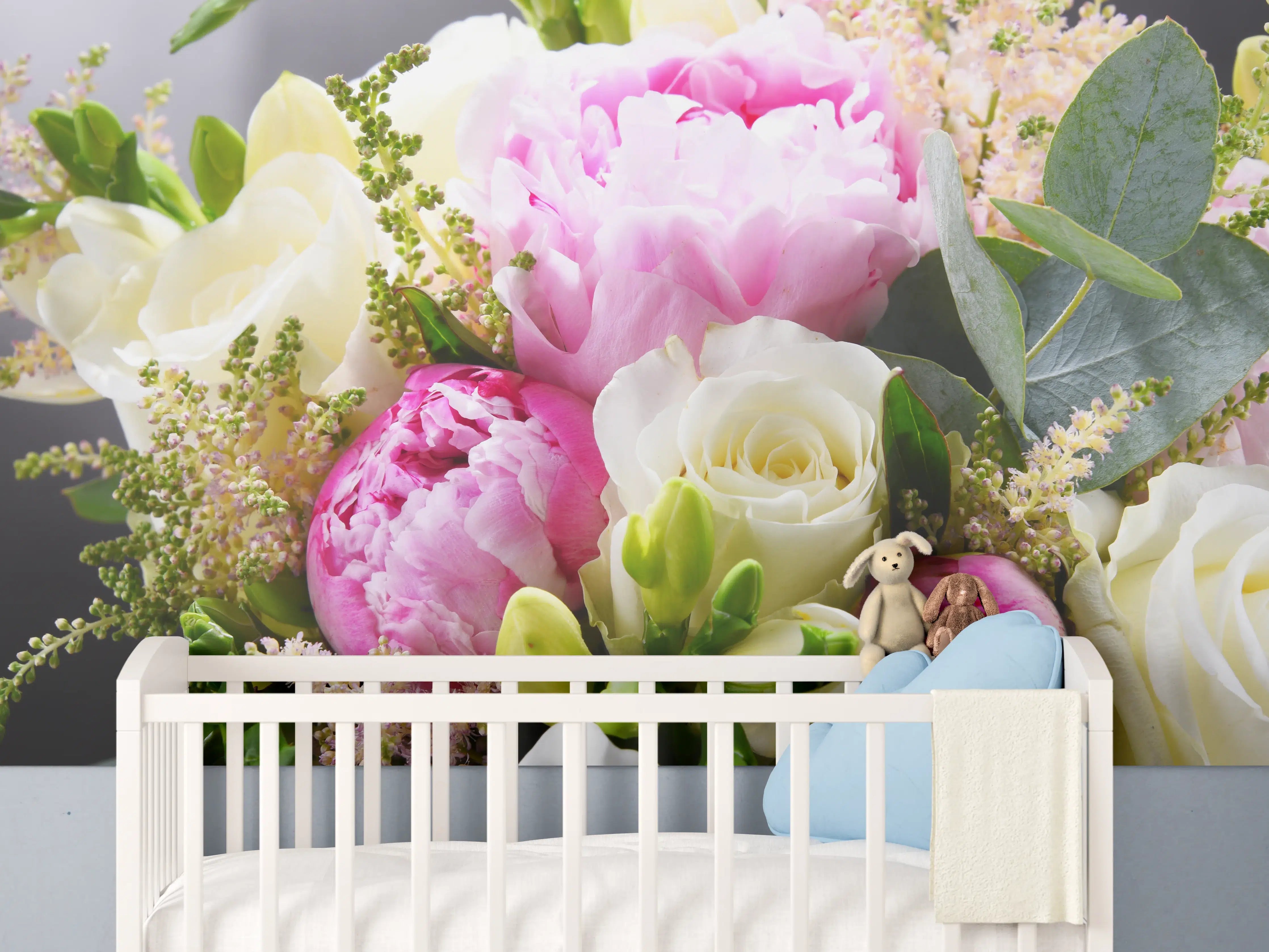 Babyzimmer Wandgestaltung - Frischer Blumenstrauß Mix