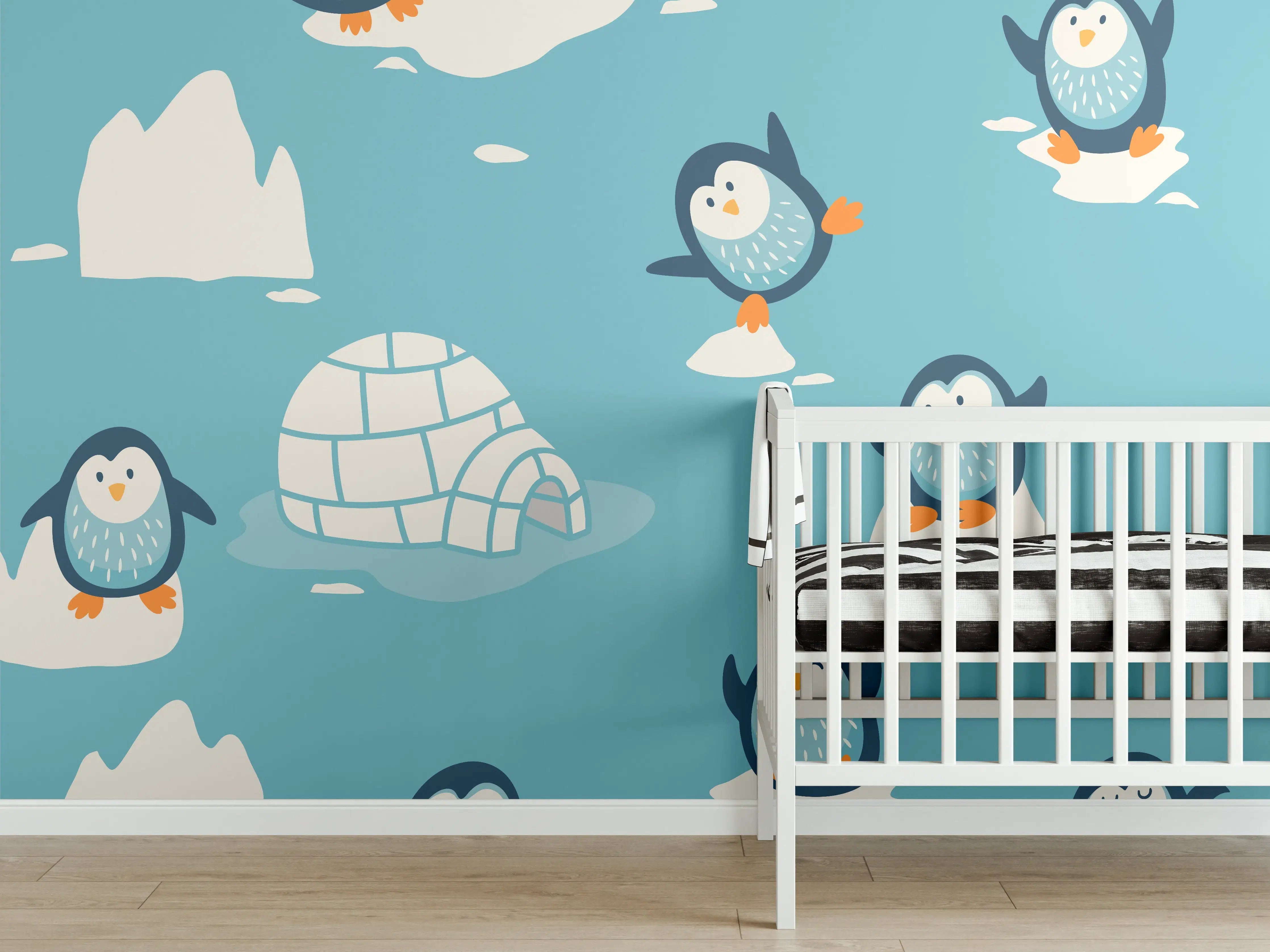 Babyzimmer Wandgestaltung - Fröhliche Pinguin-Muster Illustration