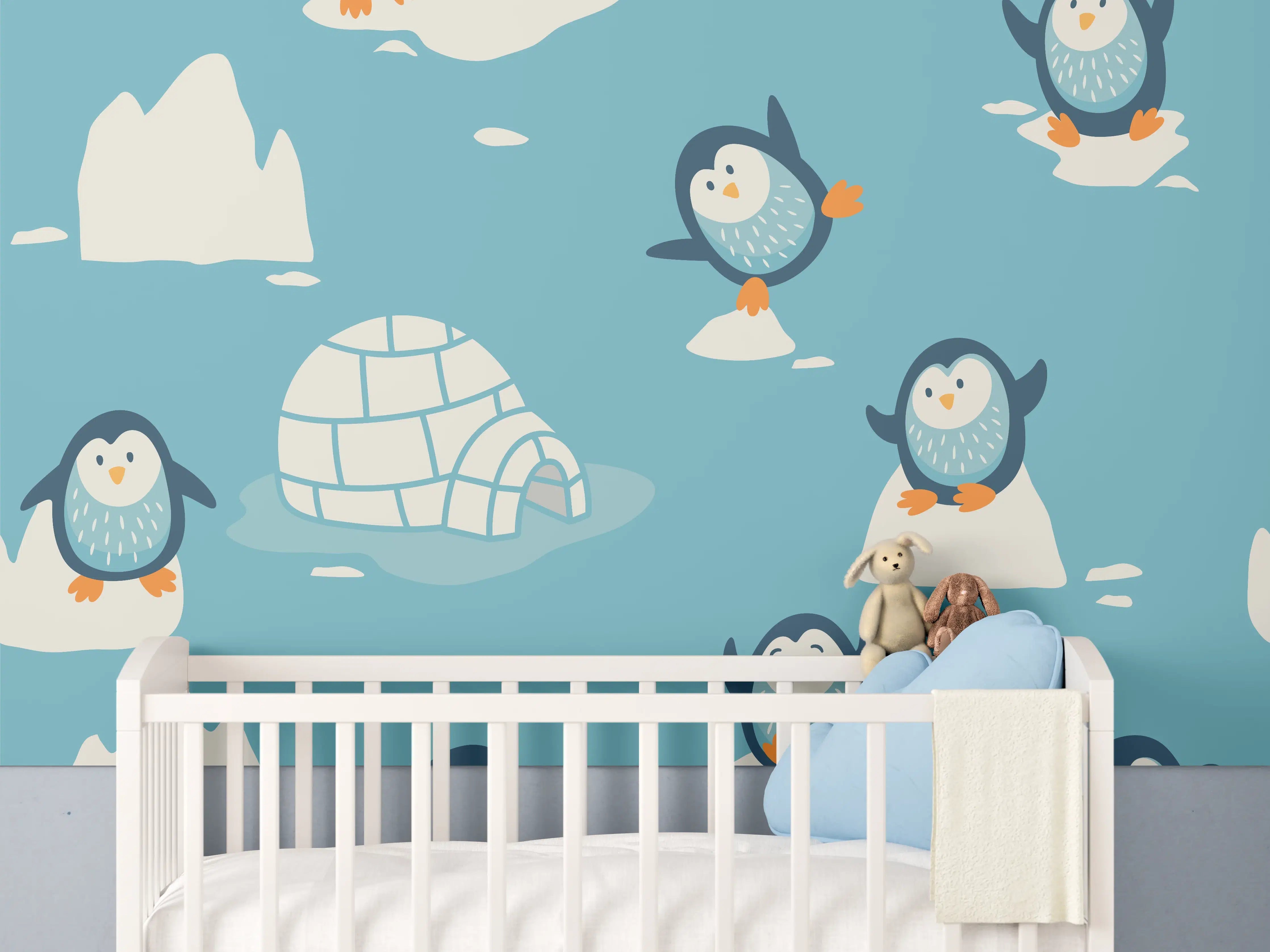 Babyzimmer Wandgestaltung - Fröhliche Pinguin-Muster Illustration