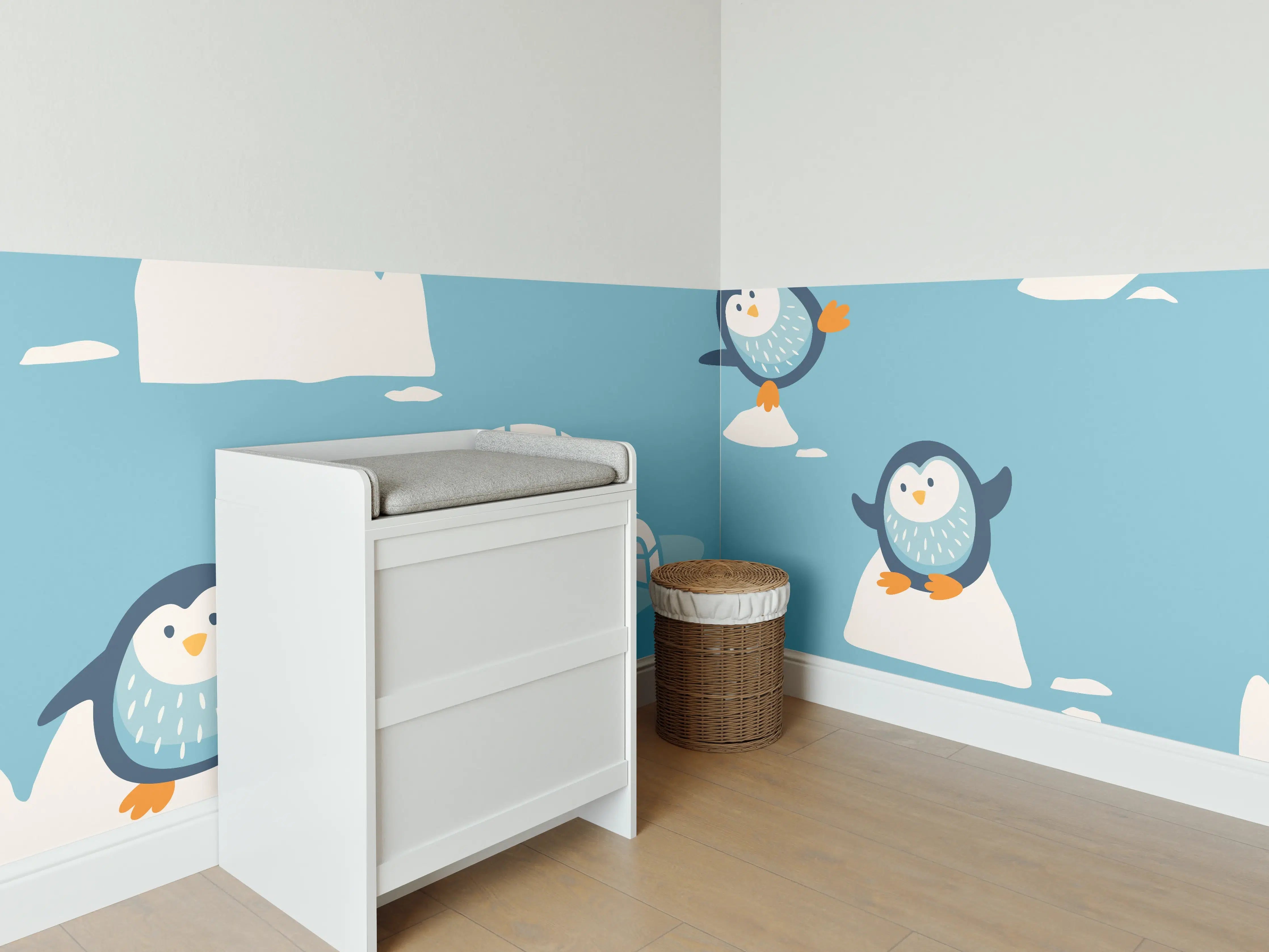 Babyzimmer Wandgestaltung - Fröhliche Pinguin-Musterung