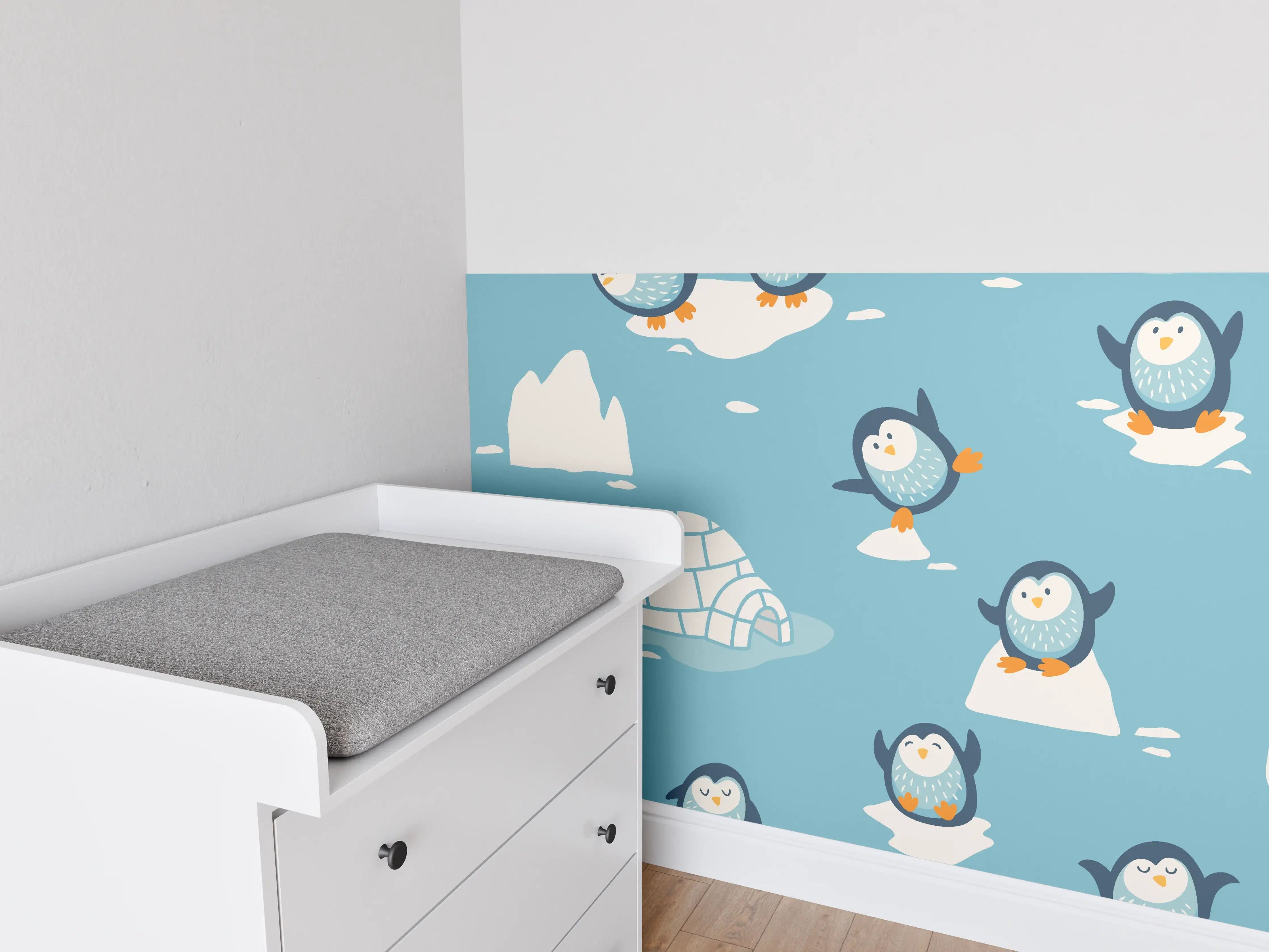 Babyzimmer Wandgestaltung - Fröhliche Pinguin-Musterung
