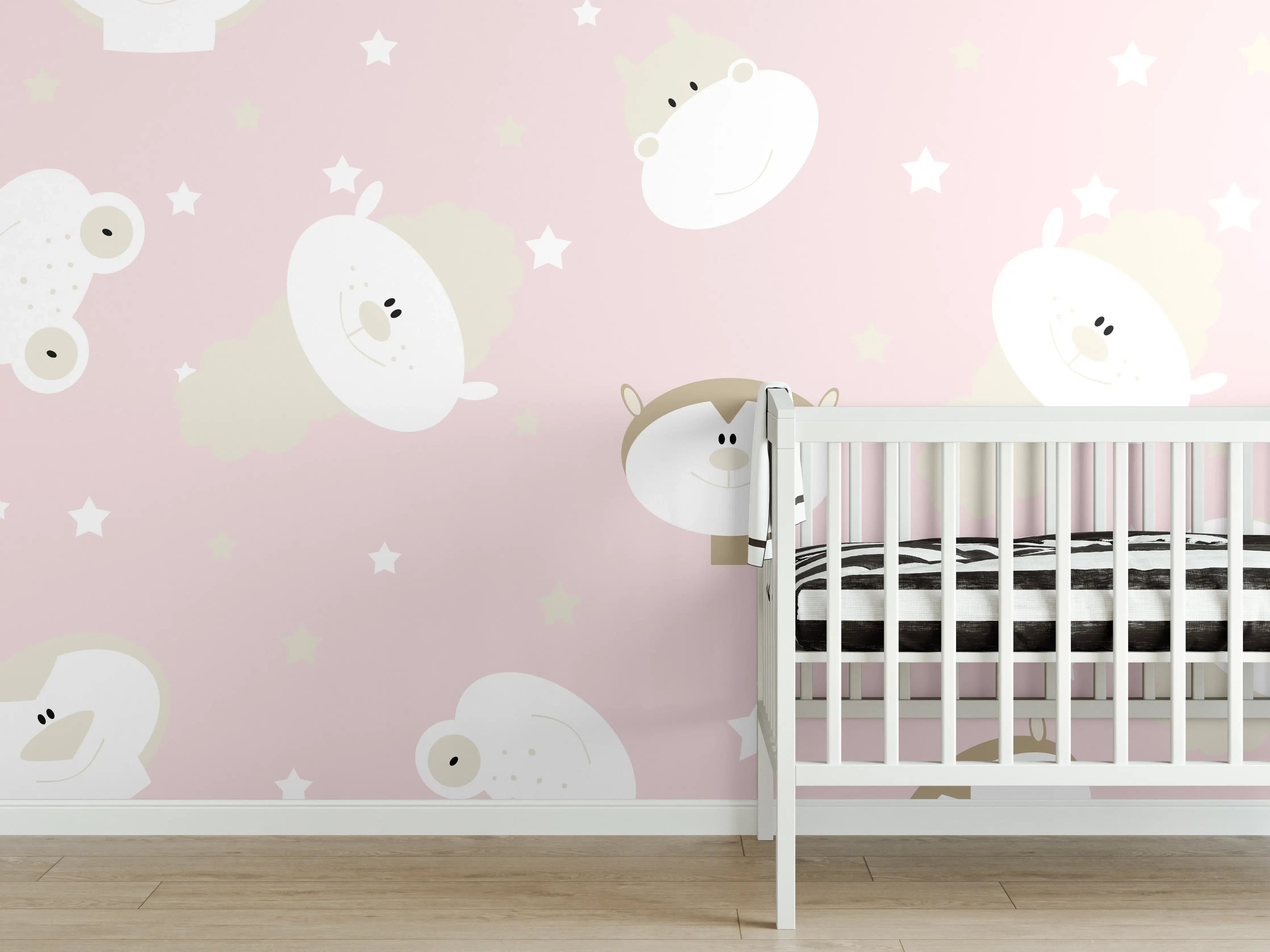 Babyzimmer Wandgestaltung - Fröhliche Tiere bunt gemischt