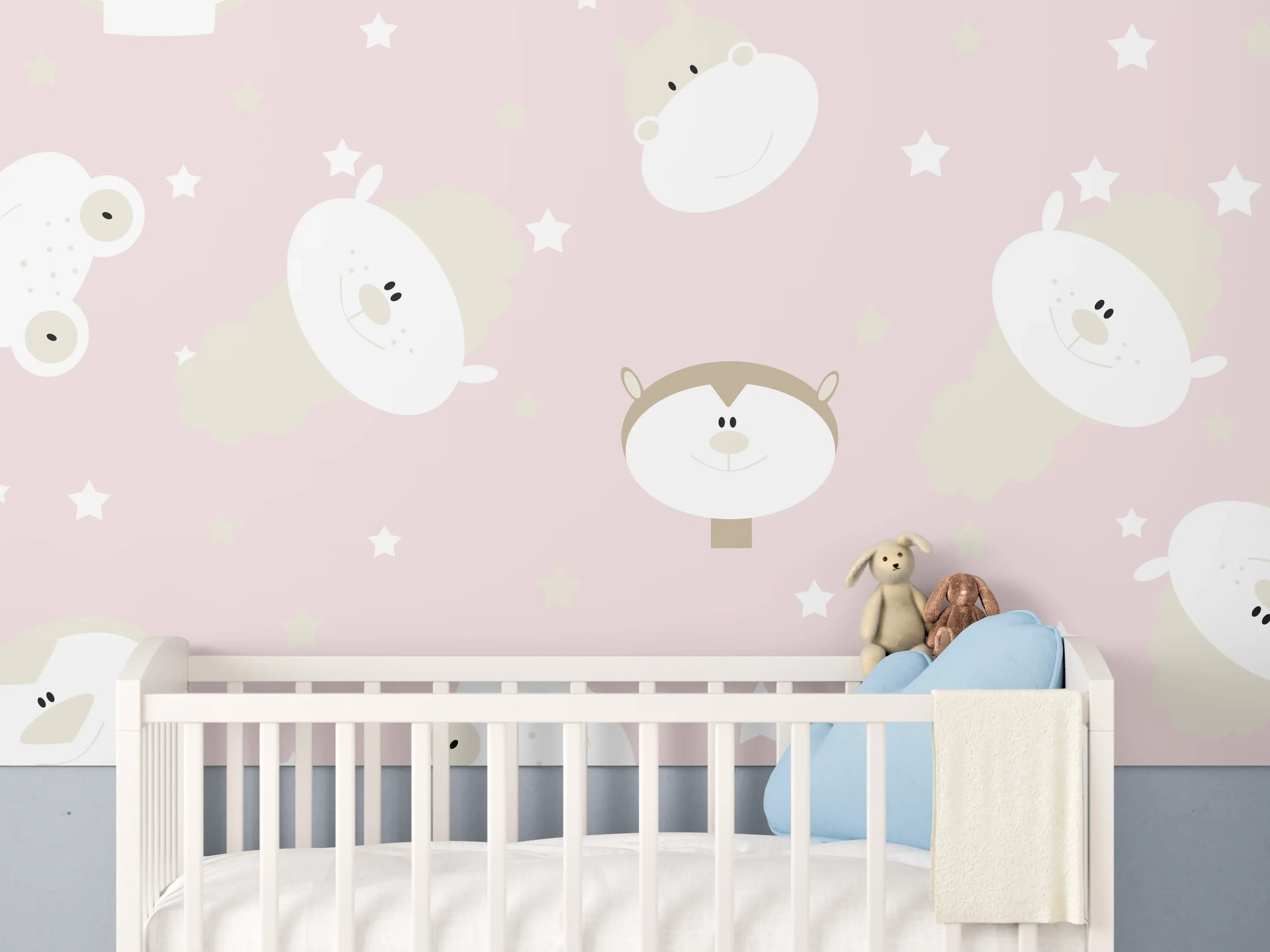 Babyzimmer Wandgestaltung - Fröhliche Tiere bunt gemischt