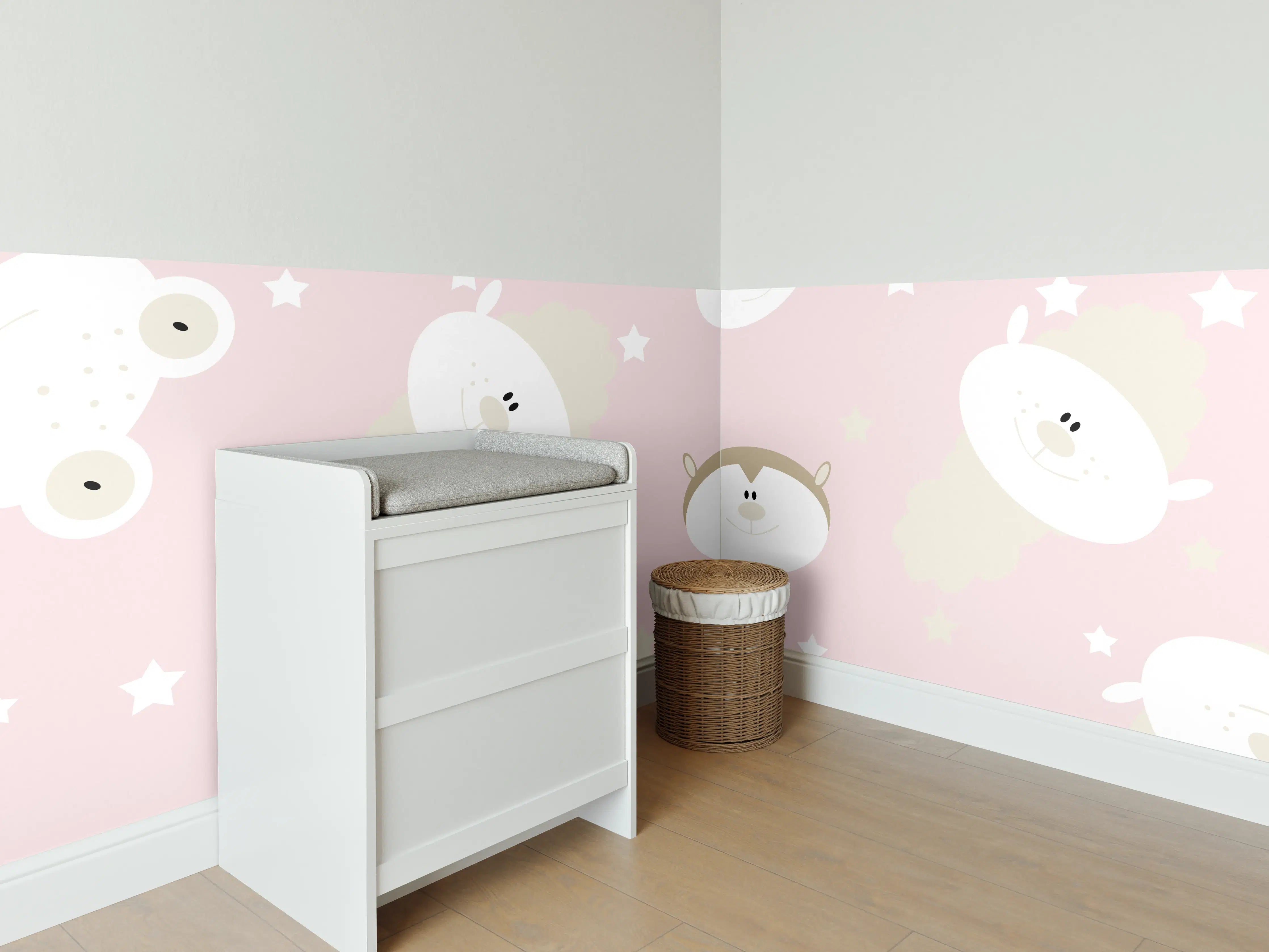 Babyzimmer Wandgestaltung - Fröhliche Tiere bunt gemischt